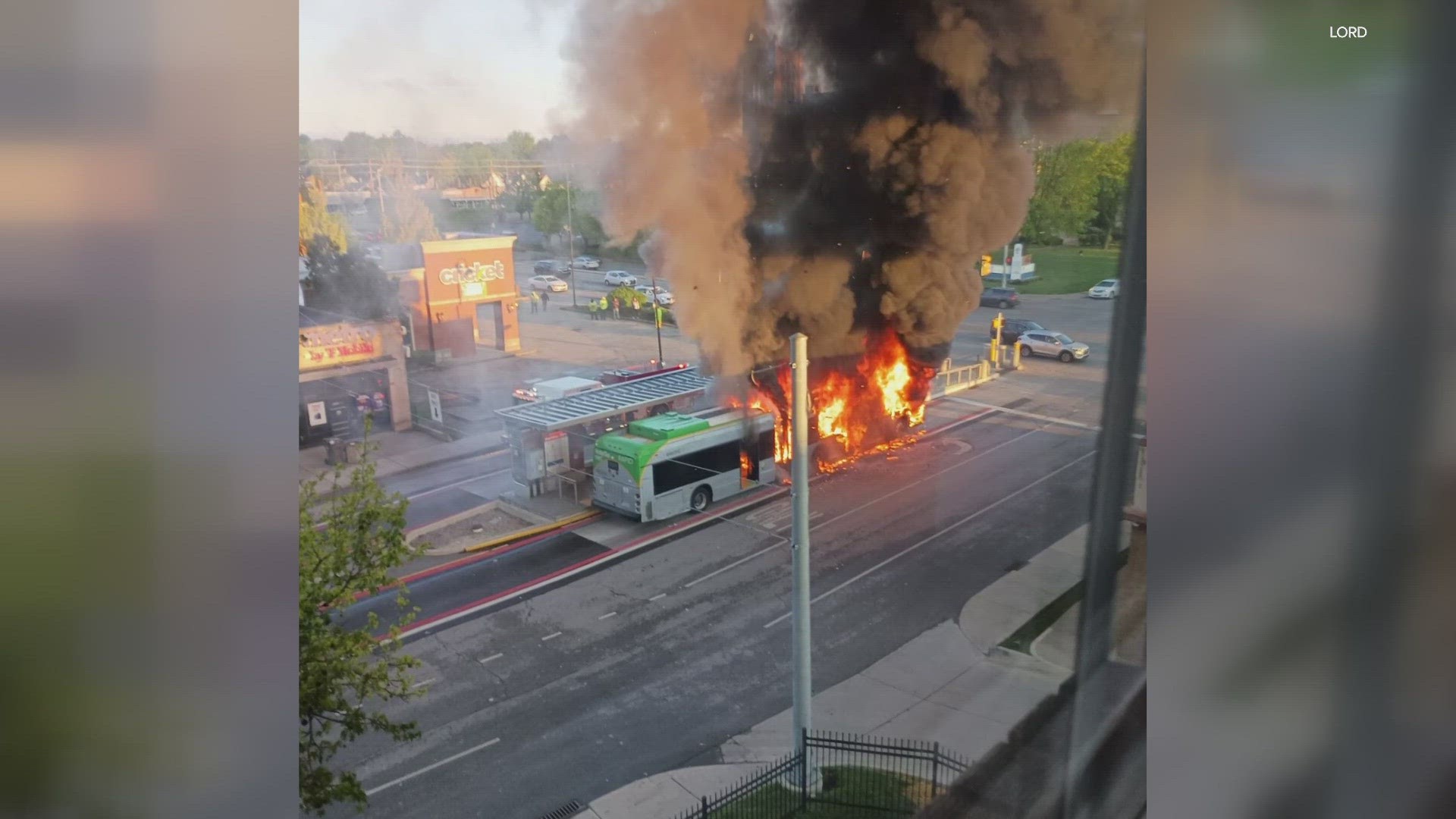 The bus caught fire around 7:10 a.m. Wednesday near North Meridian and East 38th streets.