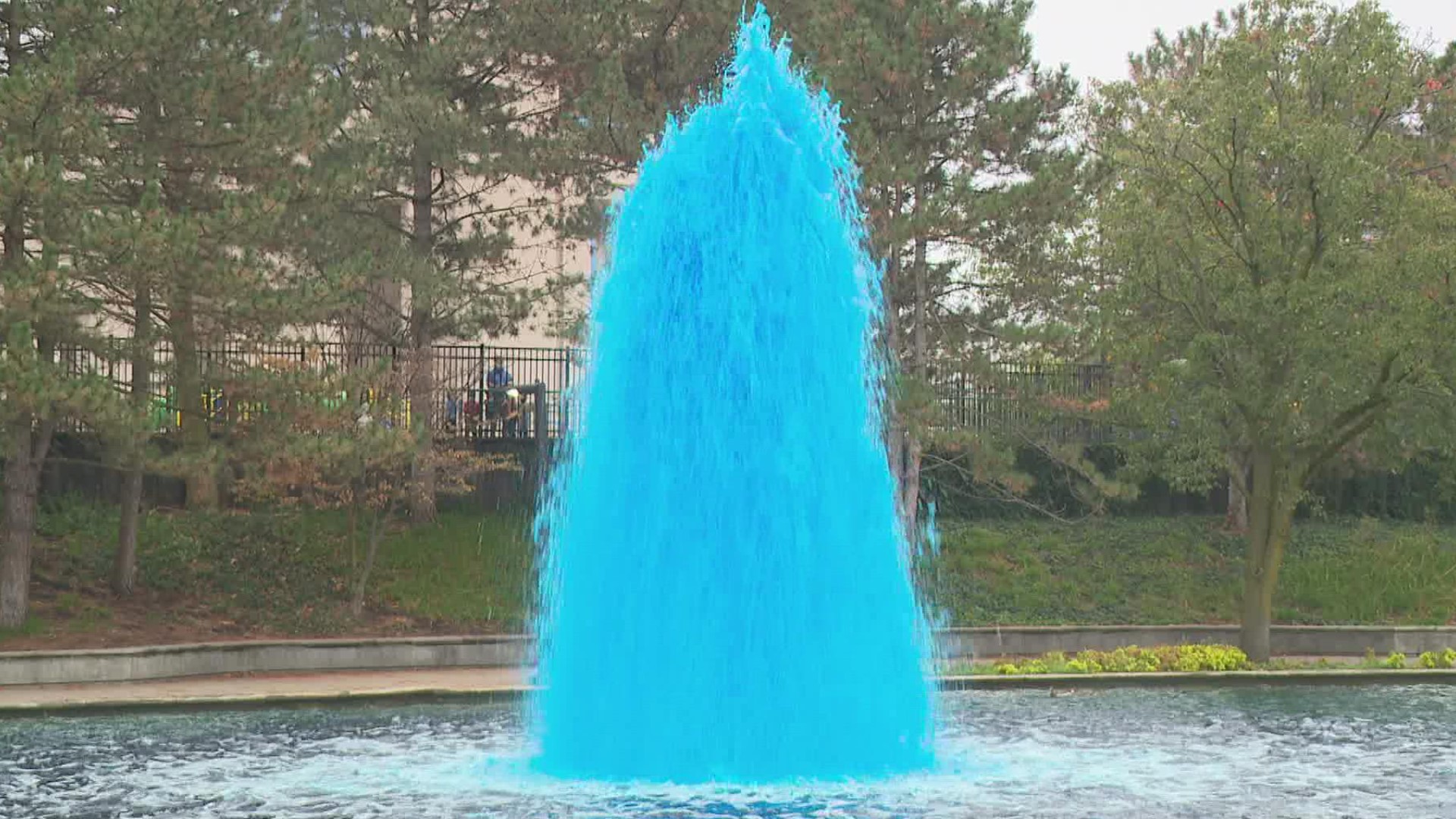 The downtown Indianapolis canal was dyed blue to celebrate Indianapolis Public Schools.