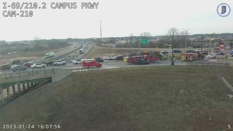I-69 South Ramp to Hamilton County in Noblesville closed from crash involving ambulance