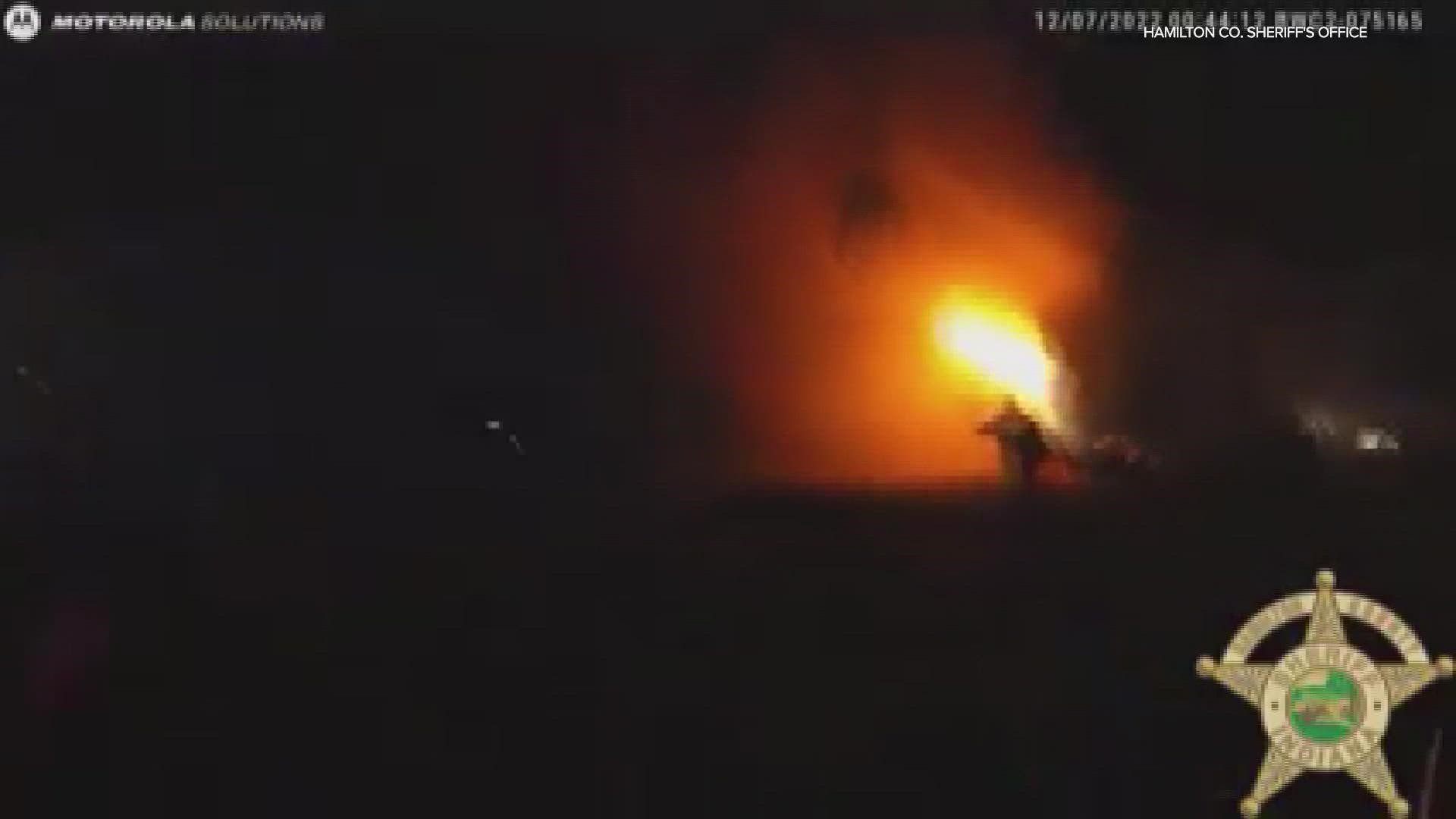 Frightening moments caught on camera a house burning with a person inside. The deputies were awarded the medal of honor.