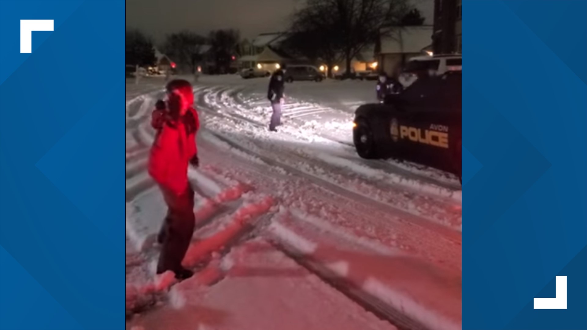 Four officers stopped for the wintry battle with the children Saturday night.
