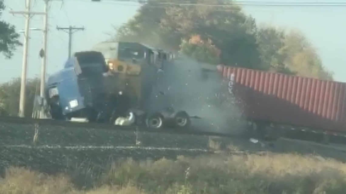 WATCH: Train strikes semi stuck on tracks near Pendleton | wthr.com