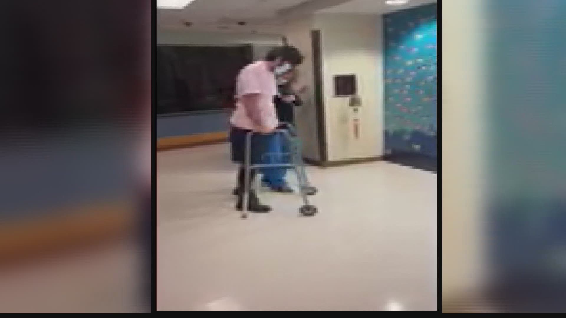 A Noblesville teenager who suffered a rare spinal stroke walked again for the first time in the hospital Friday.
