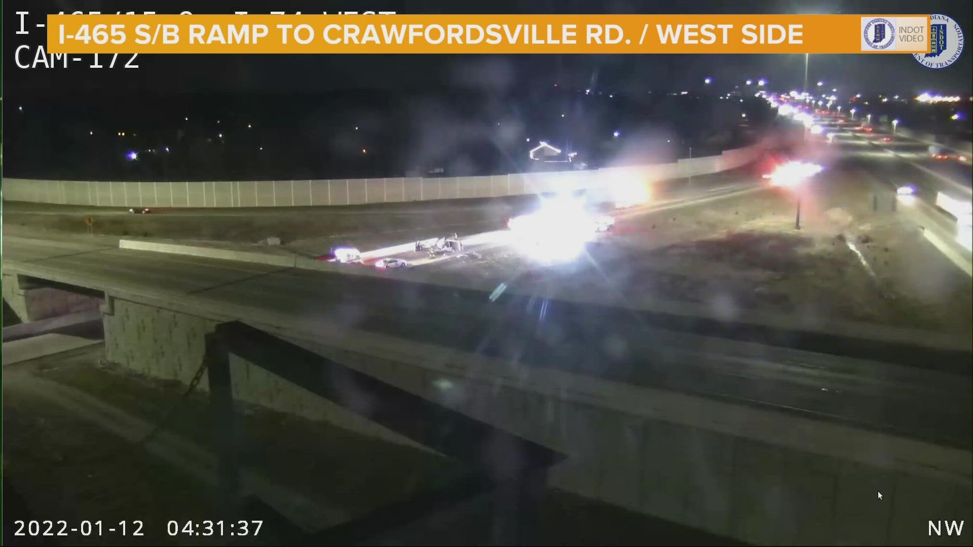 The crash occurred around 3:30 a.m. on the ramp from I-465 SB to Crawfordsville Road.