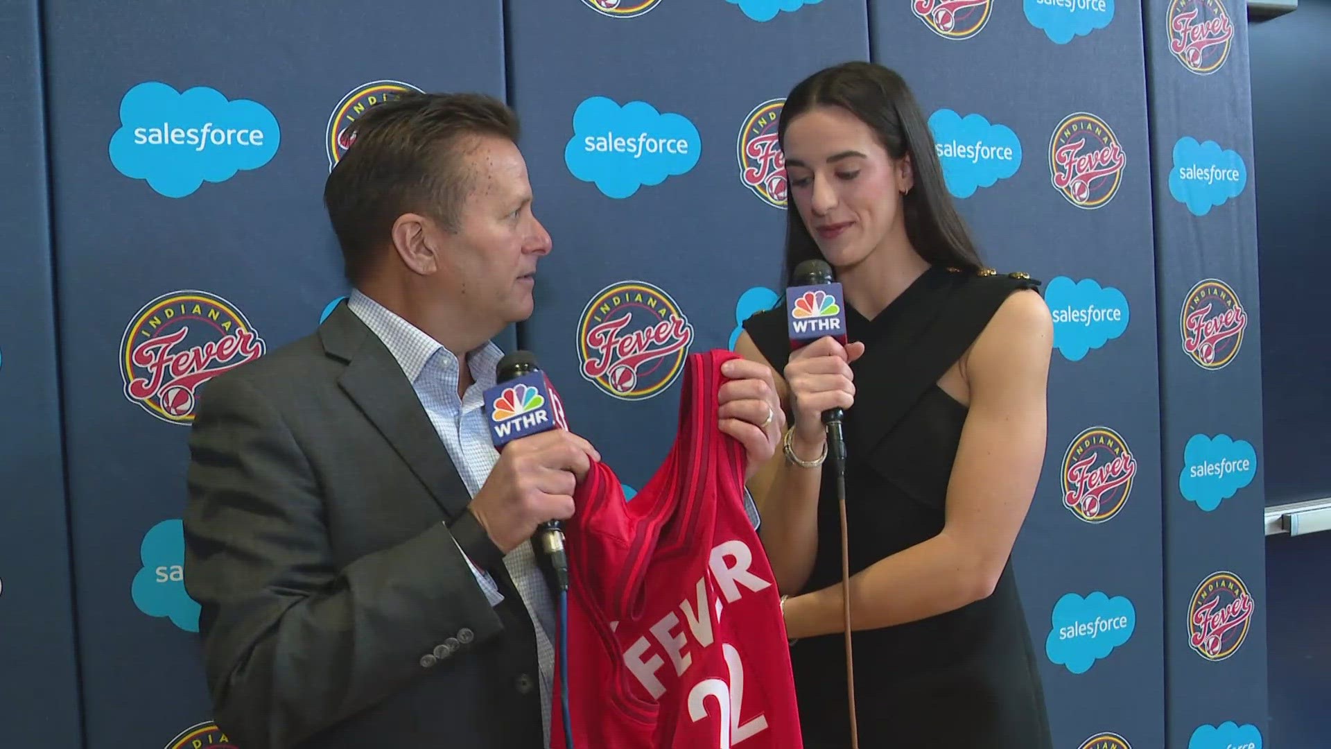 13Sports director Dave Calabro talks with the Indiana Fever's newest player, Caitlin Clark.