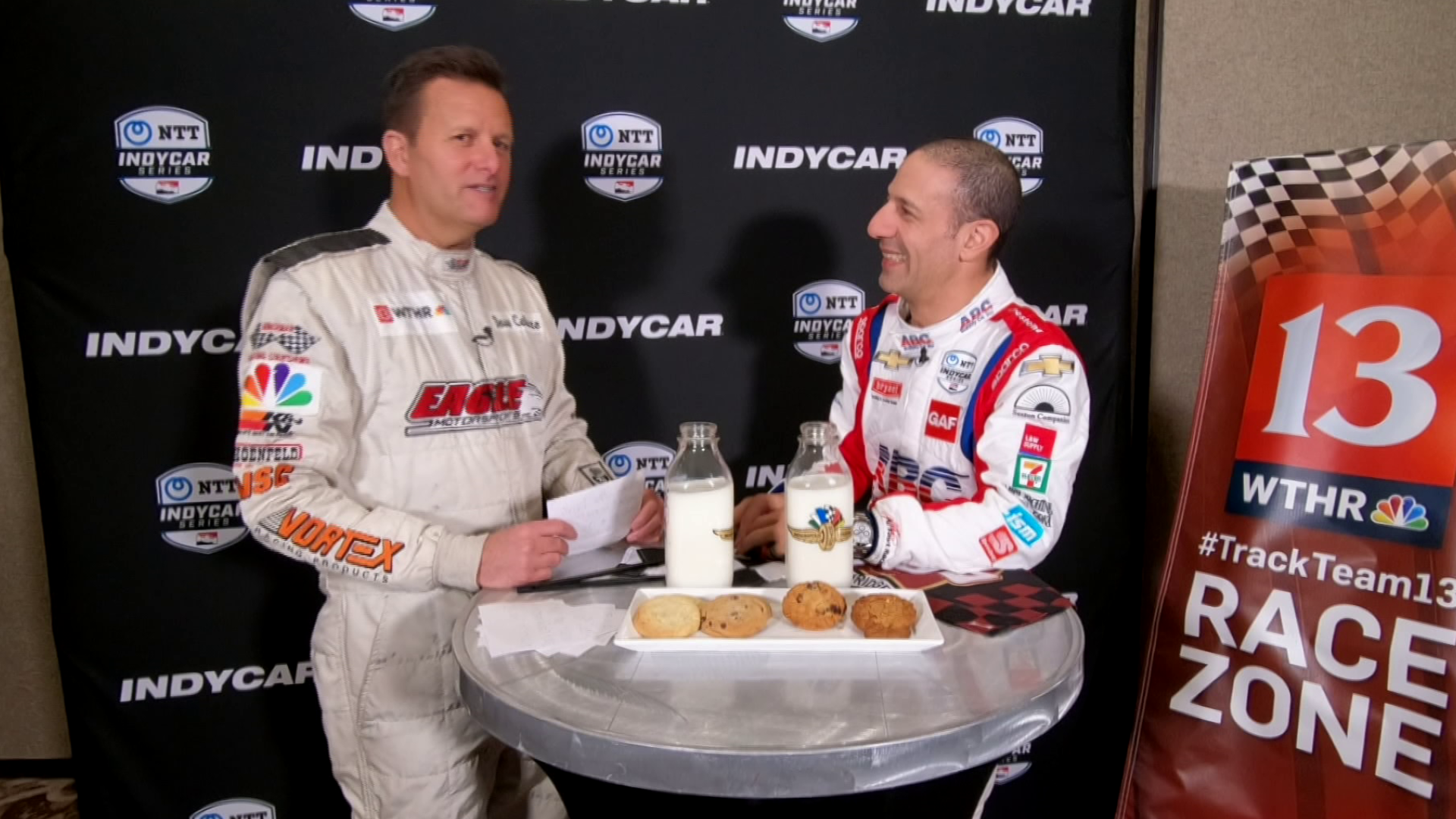 Before it was a bad idea to share food, Dave Calabro pulled out the milk and cookies for a chat with IndyCar drivers.