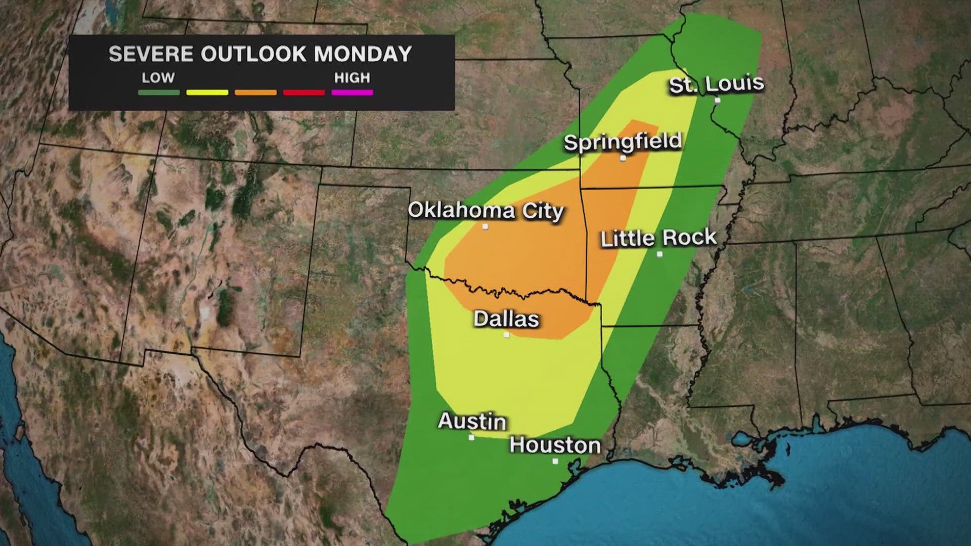 Portions of the central and southern part of the country could see powerful storms.