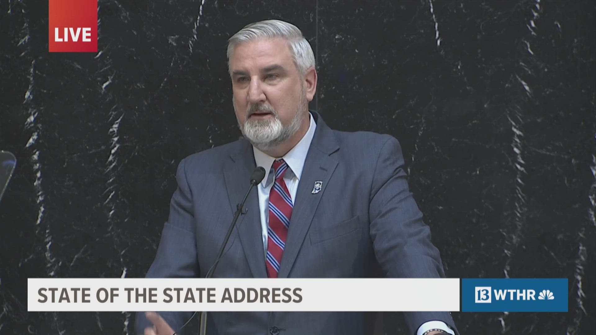 Indiana Gov. Eric Holcomb delivered the State of the State address at the Indiana Statehouse on Tuesday, Jan. 9, 2024.