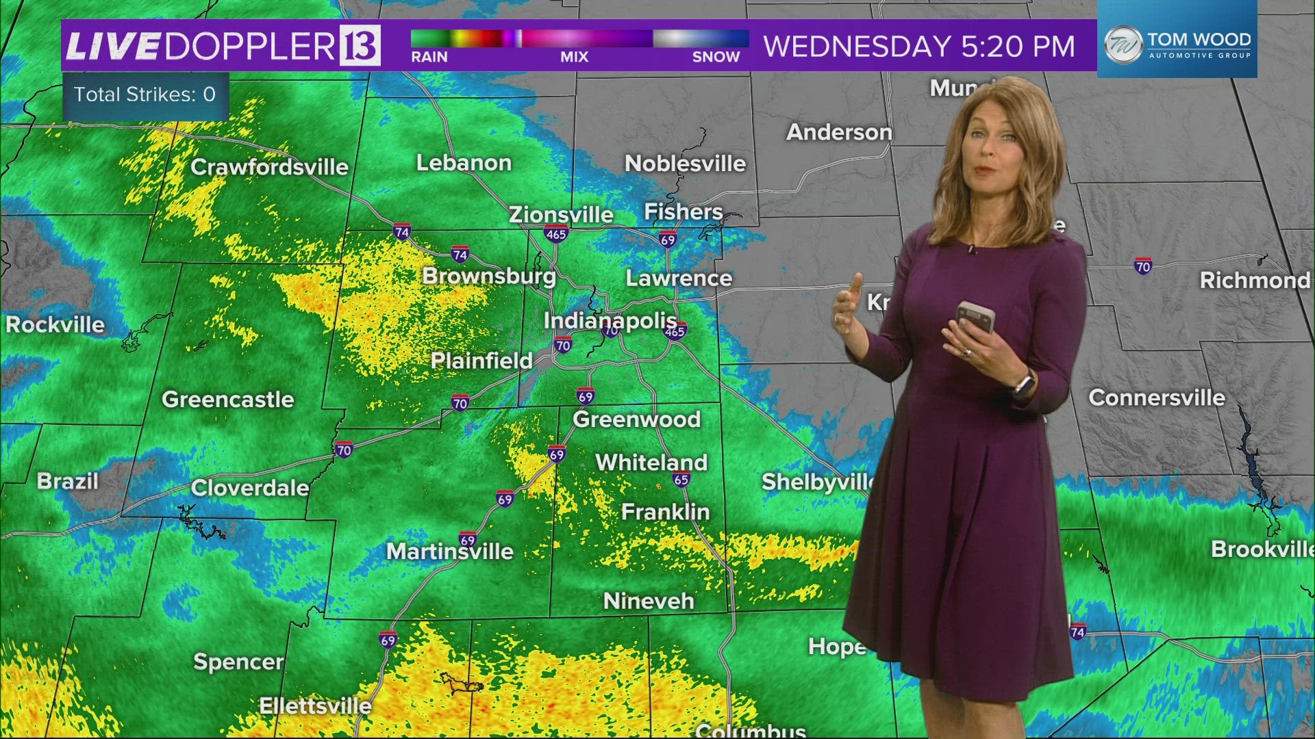 13News meteorologist Angela Buchman has the latest look at rain moving through central Indiana around 5:20 p.m. 