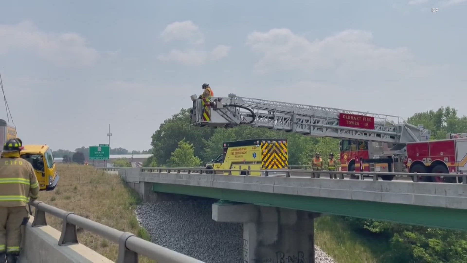 A rescue in northern Indiana after this rental truck crashed leaving it teetering off a bridge.