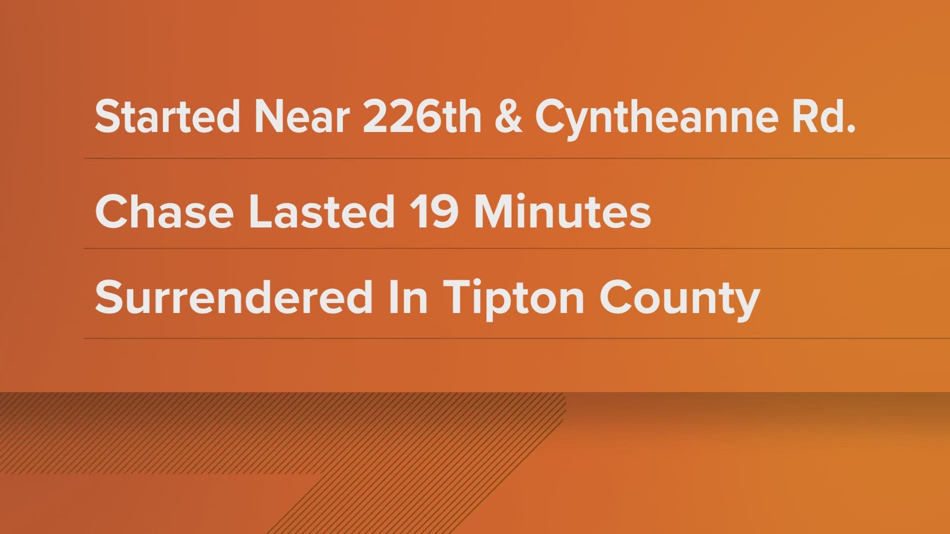 The chase allegedly began in Hamilton County before traveling through Madison County and ending in Tipton County.