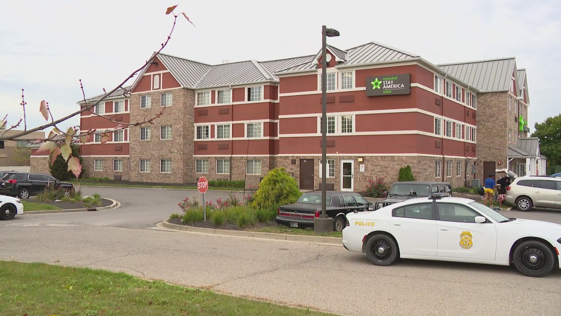 13News reporter Emily Longnecker reports from Traders Point, near 86th and Zionsville Road, where two people were shot and one was killed at the Extended Stay Hotel.