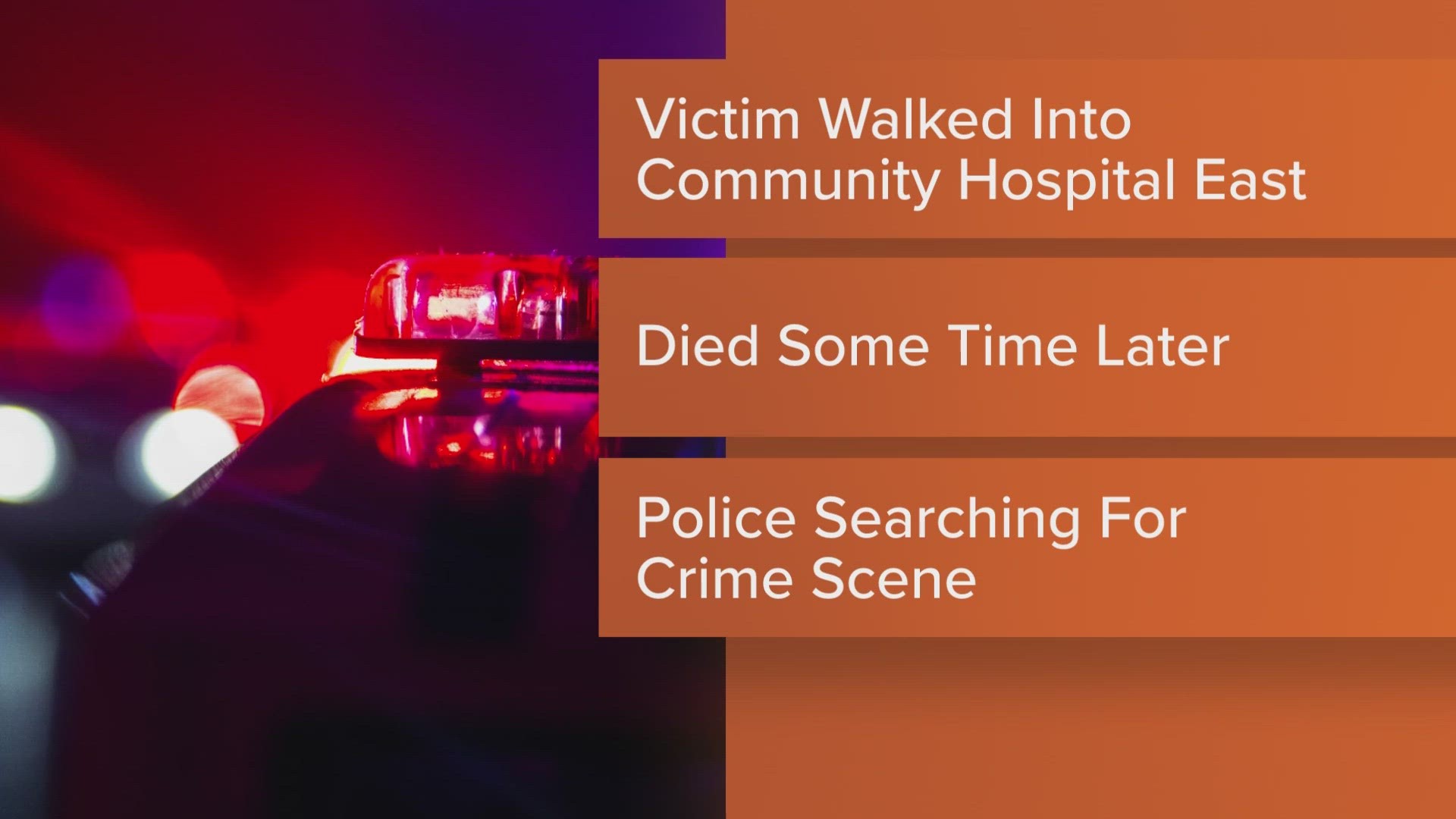 The victim walked into Community Hospital East just after midnight.