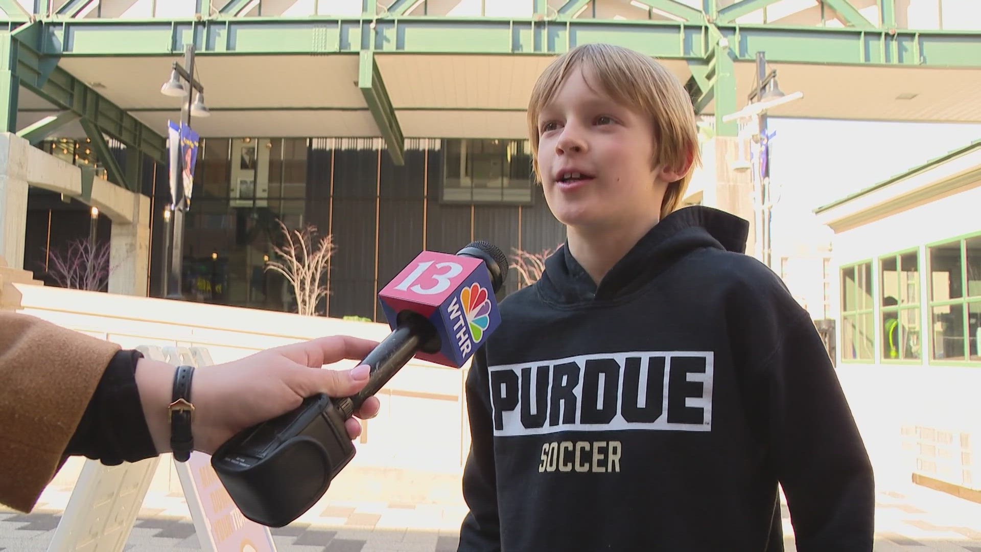 13News reporter Anna Chalker reports from outside Gainbridge Fieldhouse and talks with Purdue fans after their NCAA Tournament victory over Utah State.