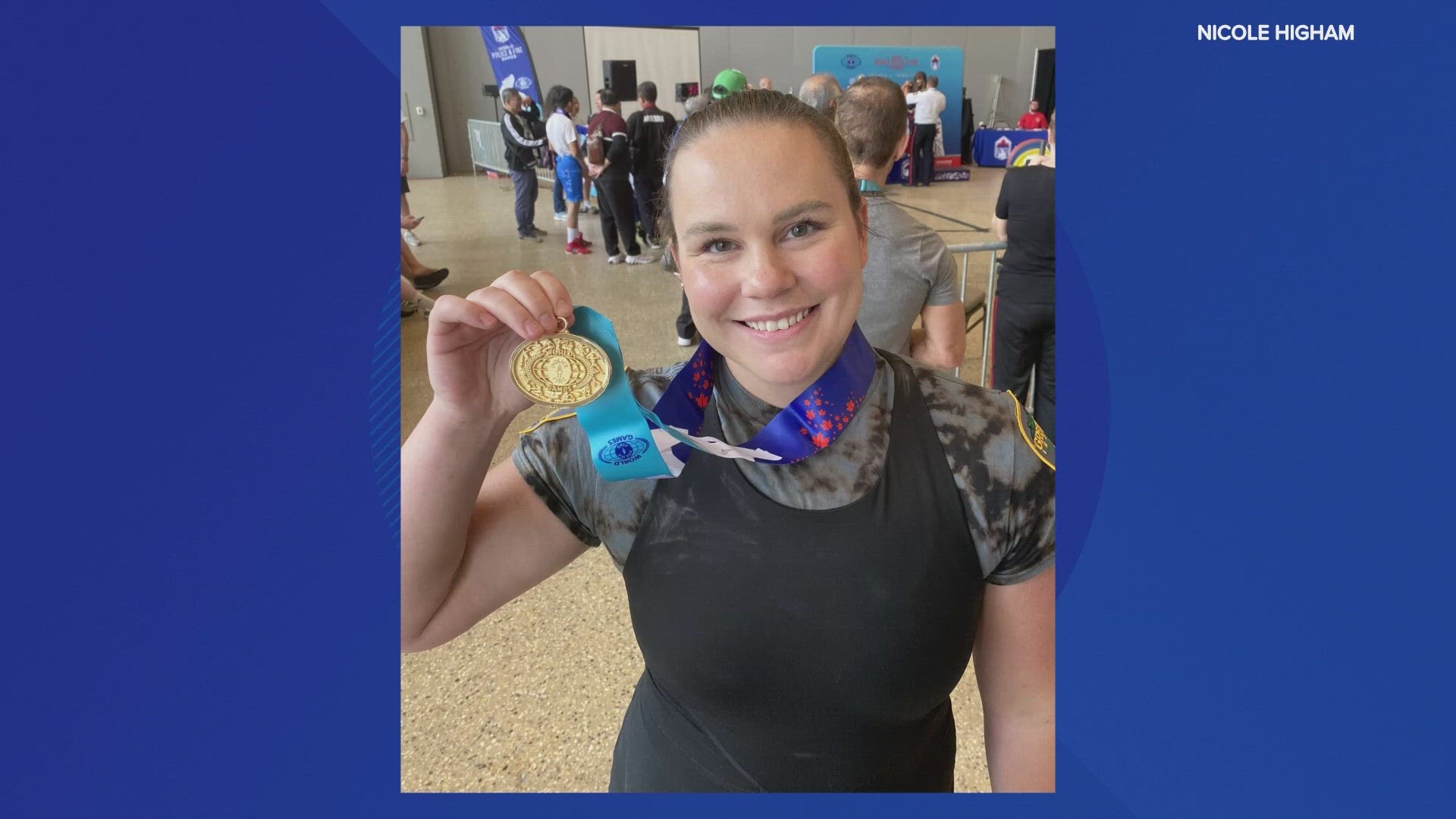Greenfield Police Patrolman Nicole Higham set two world records en route to a gold medal at the World Police & Fire Games in Winnipeg.