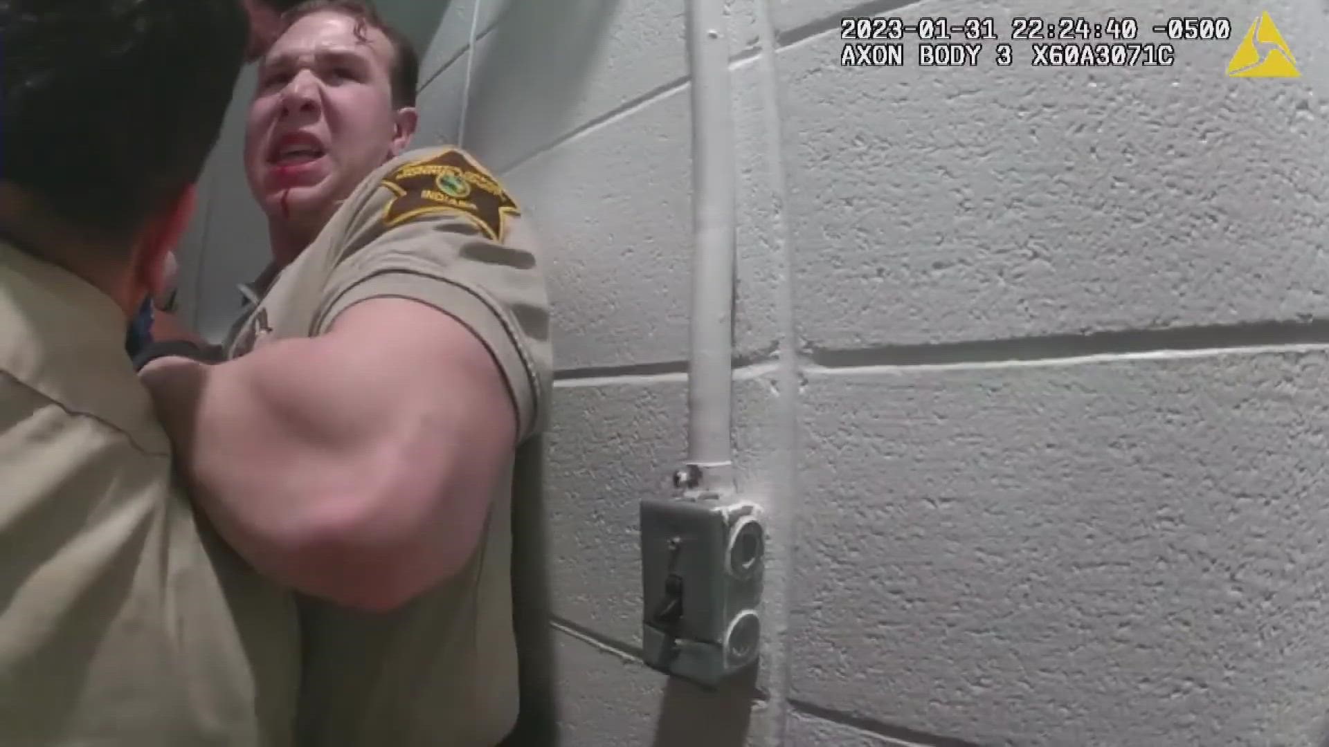 The video you're about to see is graphic. The Monroe County sheriff said one officer went 'too far' trying to subdue an inmate.