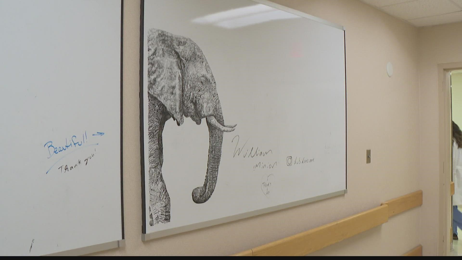 Incredible artwork on whiteboards appearing throughout University Hospital is leaving a meaningful mark.