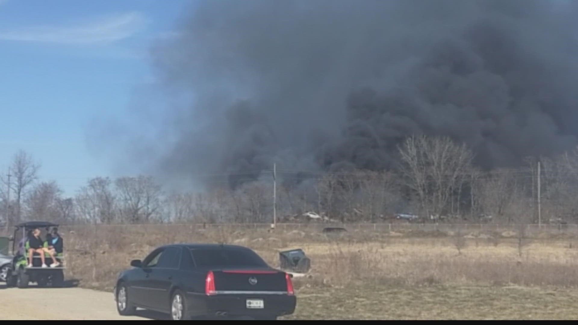 The fire began around 3 p.m. at Newco Metals near the old Mounds Mall on East 22nd Street.