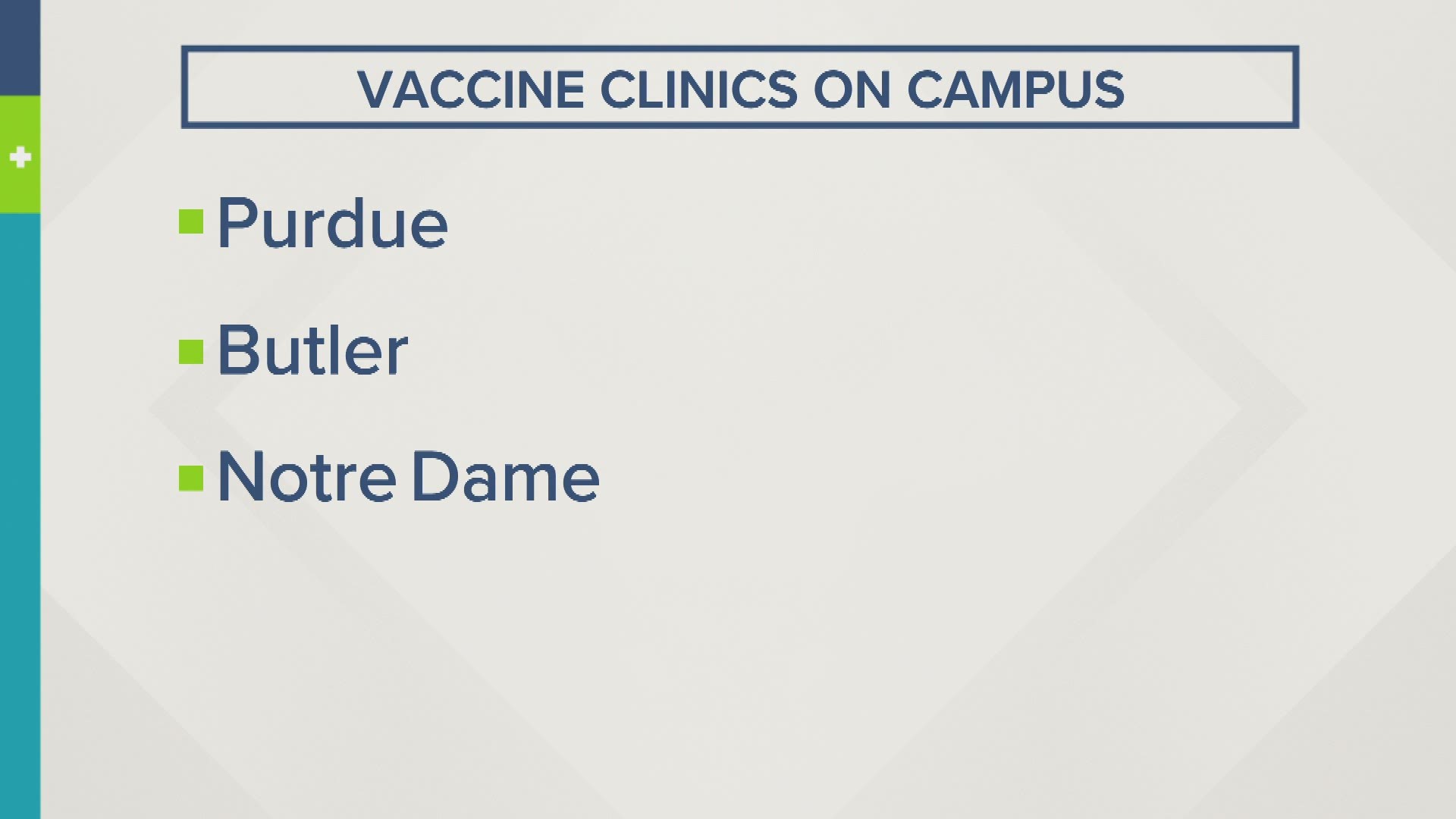 Purdue, Butler and Notre Dame are hosting vaccine clinics to encourage students to get vaccinated against COVID-19.