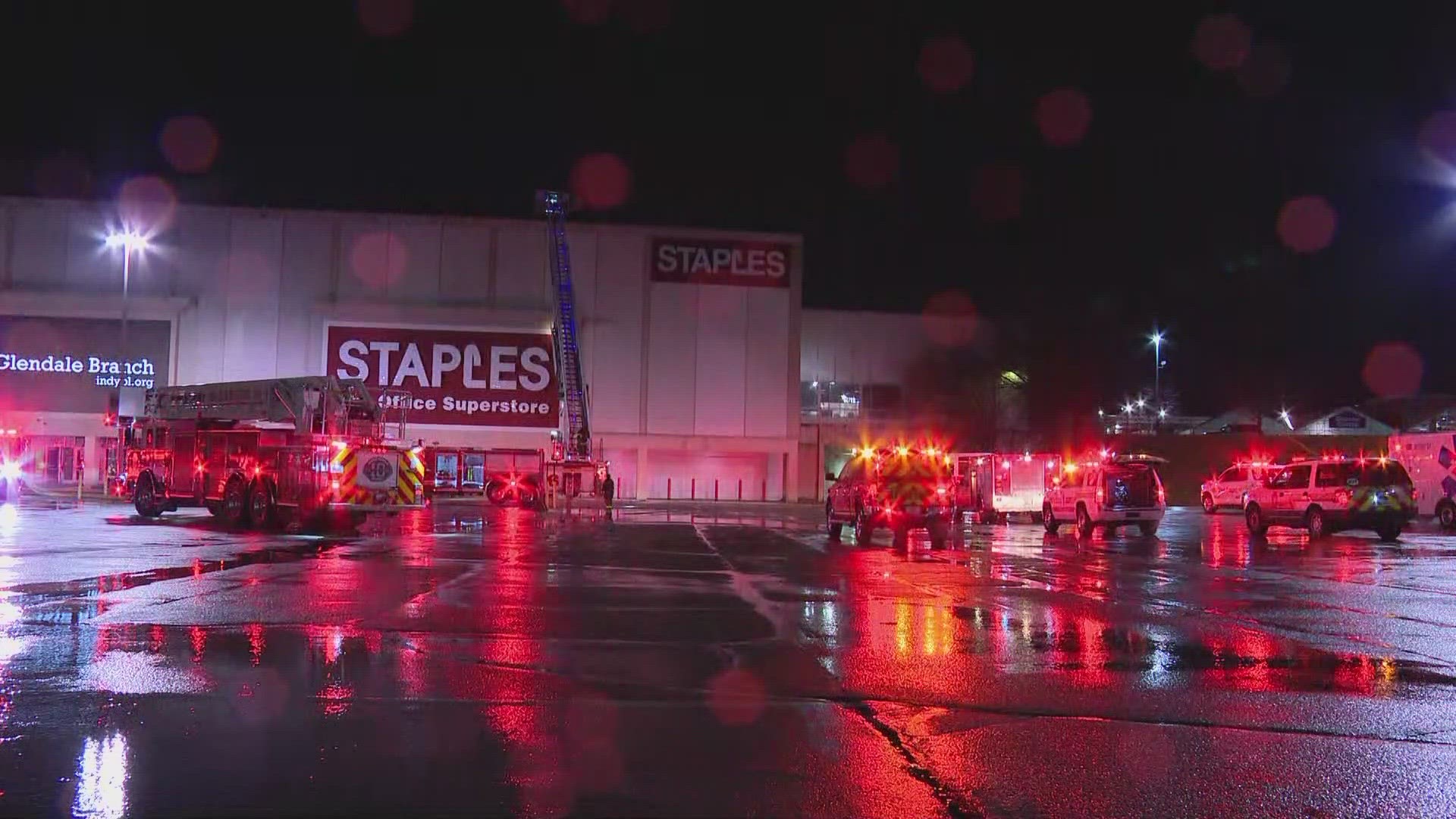 IFD says the fire started in the back stairwell that connects the public library, Target and Staples.