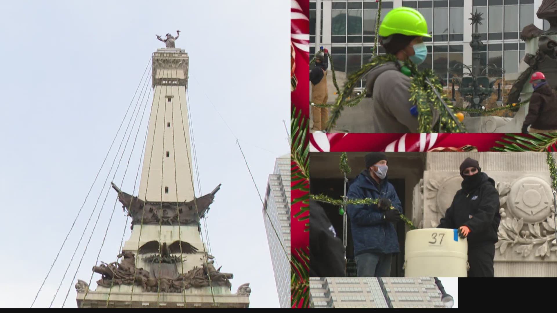 Local IBE 481 continued an Indianapolis tradition Saturday with the installation of the lights on Monument Circle.