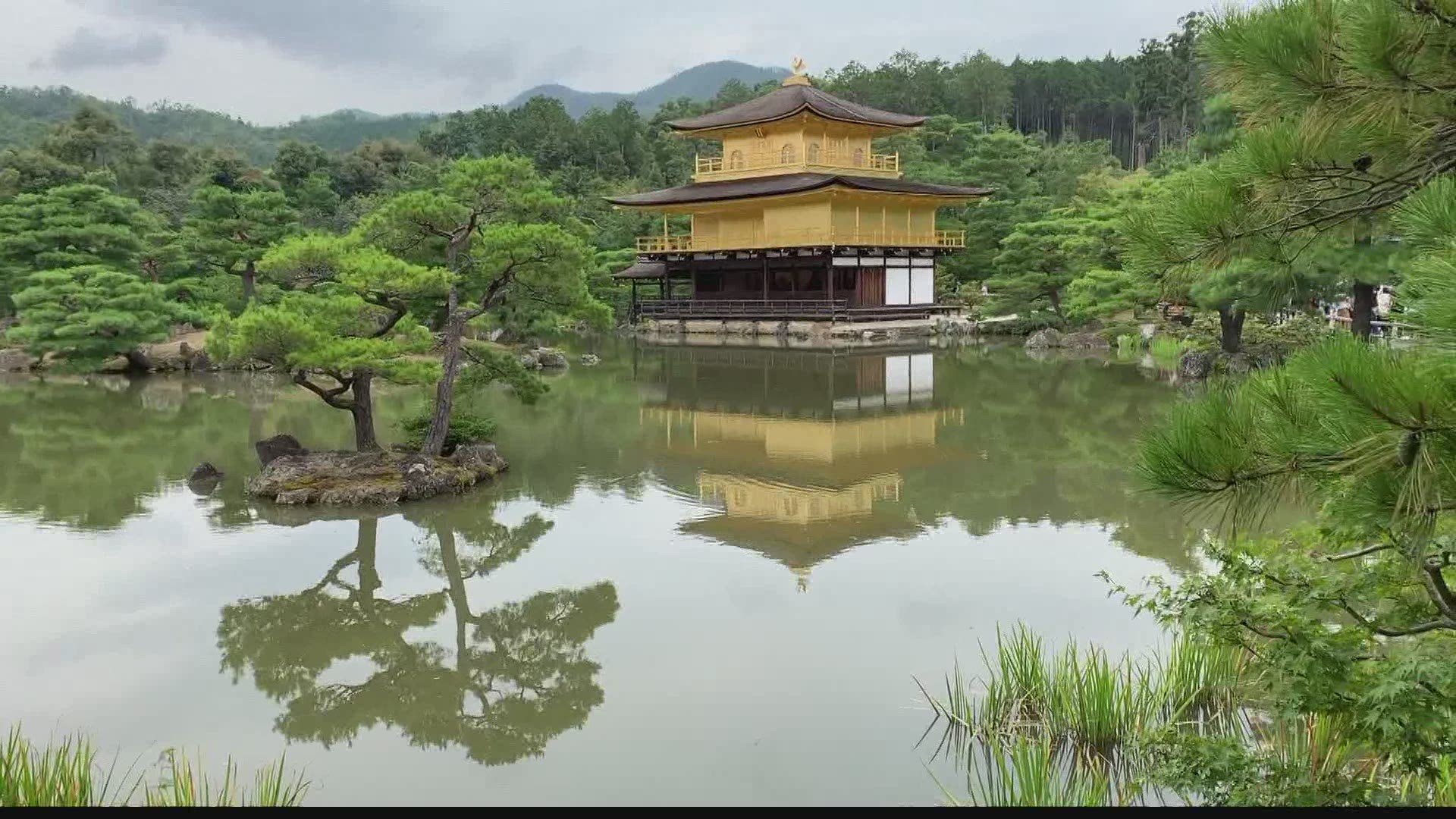 The second and third stories of the Golden Pavilion are adorned with pure gold leaf.