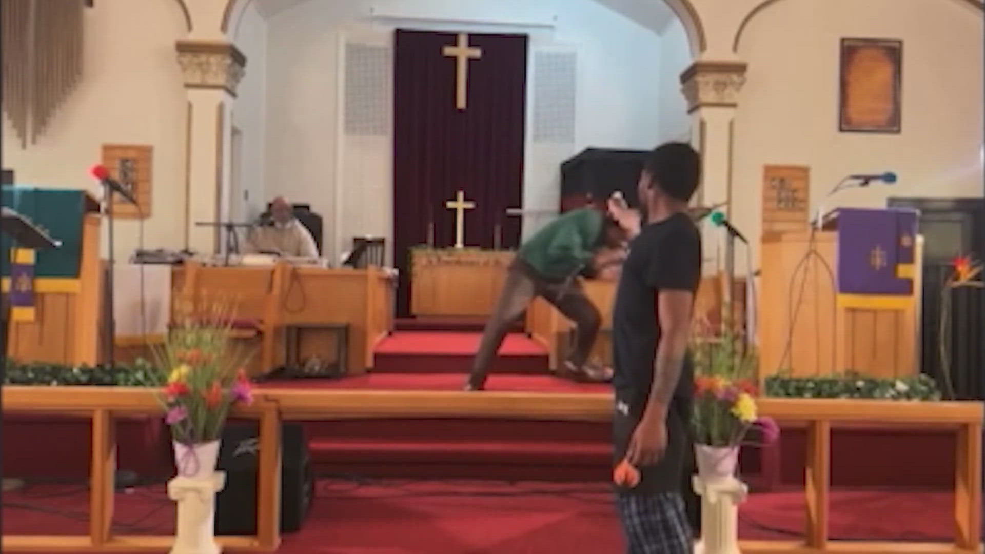 A shocking moment was caught on video yesterday when a man pulled a gun on a pastor in the middle of his sermon in North Braddock, Pennsylvania.