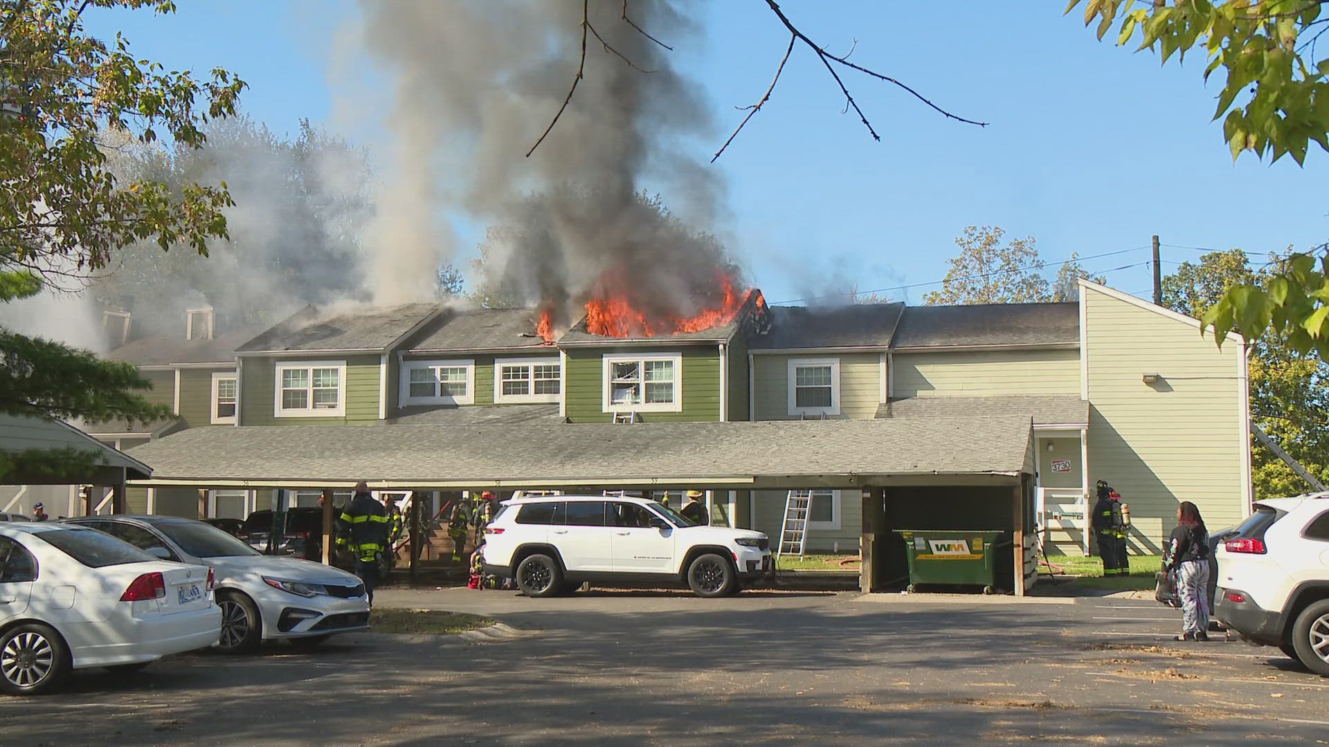 The fire was reported near West 38th Street and I-465 around 11 a.m. Tuesday.