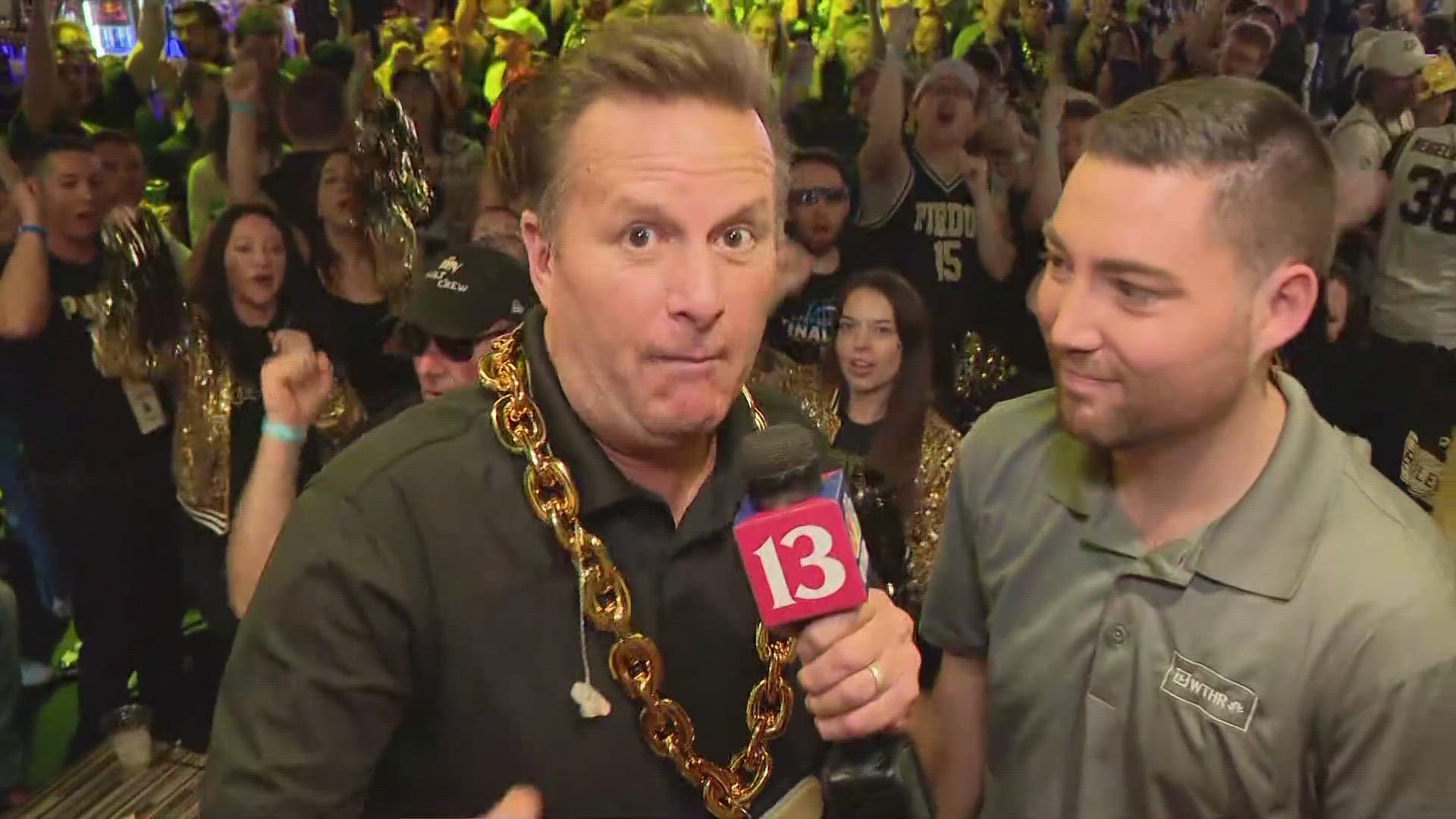 13Sports director Dave Calabro and 13Sports reporter Dominic Miranda report from a pre-game party at Purdue in Phoenix ahead of the national championship game.