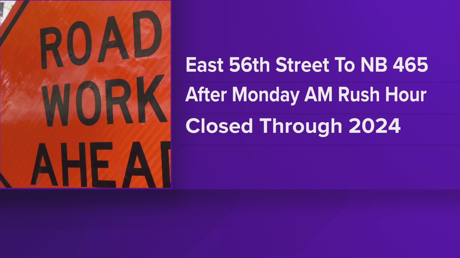 INDOT to close East 56th Street access to I465 until 2024