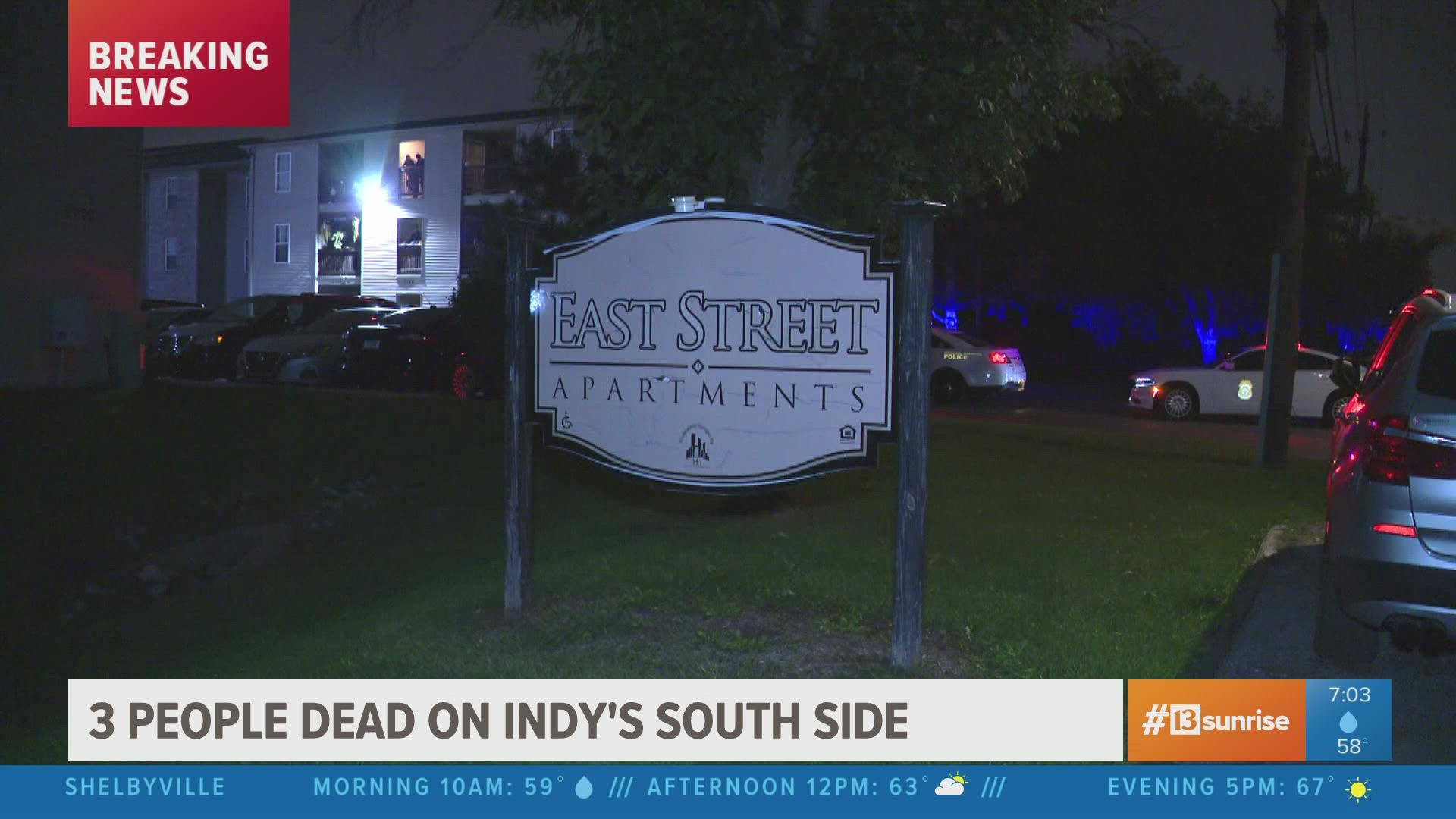 Police report two men and a woman were found dead in an apartment on South East Street early Saturday.