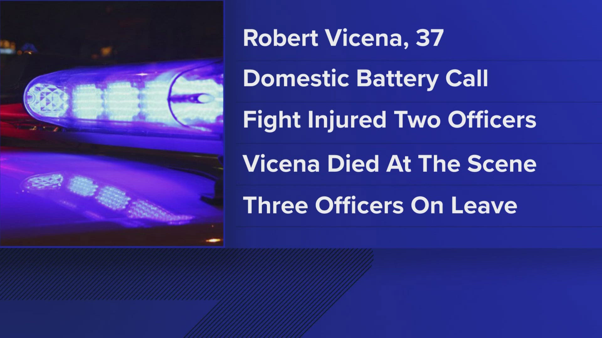 Robert A. Vicena, 37, of Fort Wayne was shot and killed after an alleged knife attack on two officers who were attempting to arrest him.