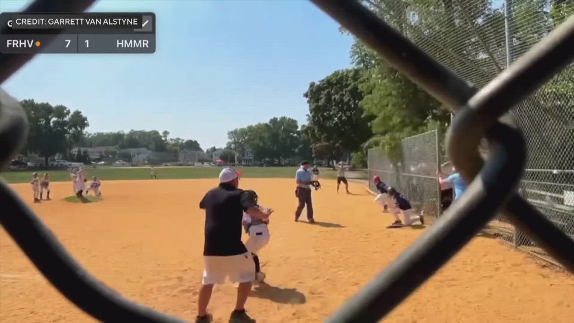 A scary moment was caught on camera during a recent Little League game in Fair Haven, New Jersey.