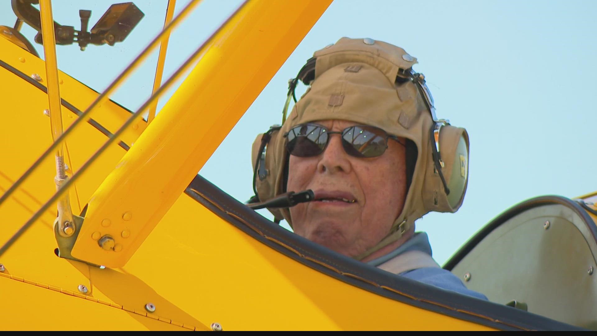John Haynes learned to fly a Boeing Stearman airplane as a Navy pilot during World War II.