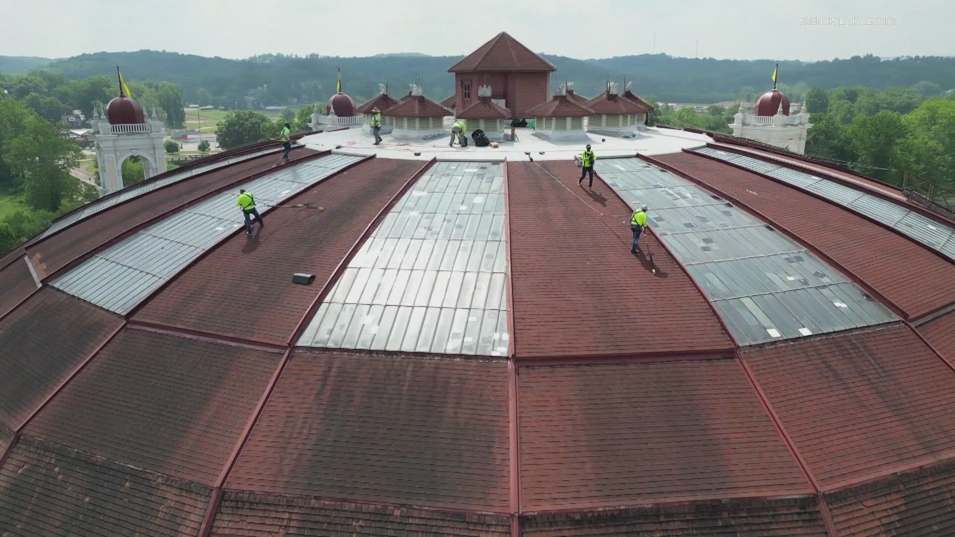 The West Baden Springs Hotel was hit hard in a hailstorm last summer, causing major damage to its historic glass dome.