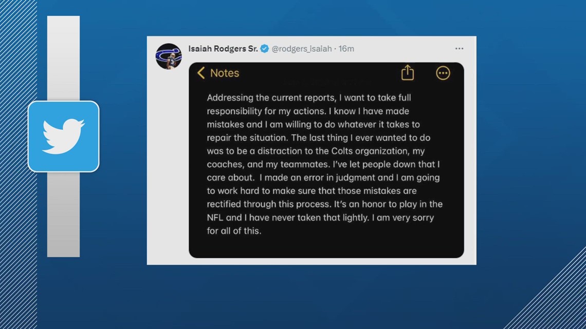 Colts' CB Isaiah Rodgers posts apology amid NFL gambling investigation