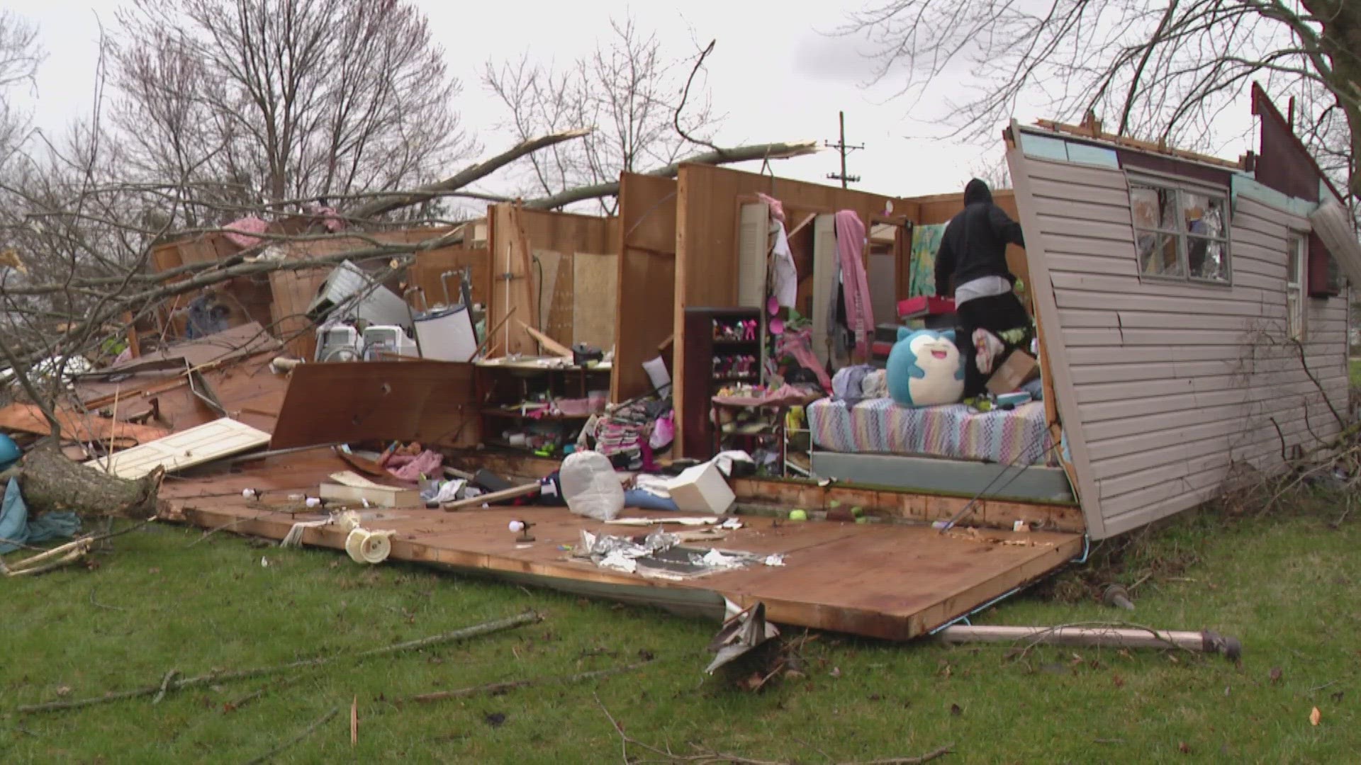 Delaware County emergency management officials reported that early indications suggest up to 50% of the structures in Selma, Indiana, were damaged by the storm.