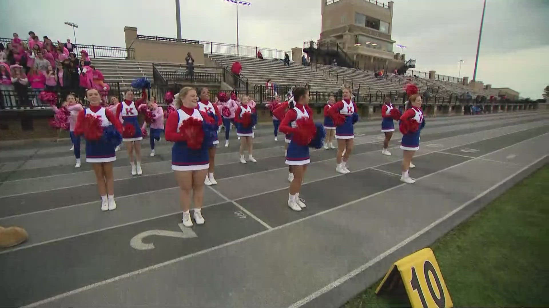 The Kokomo High School cheerleading squad gets pumped for the Operation Football Game of the Week between Kokomo and Lafayette Jeff.
