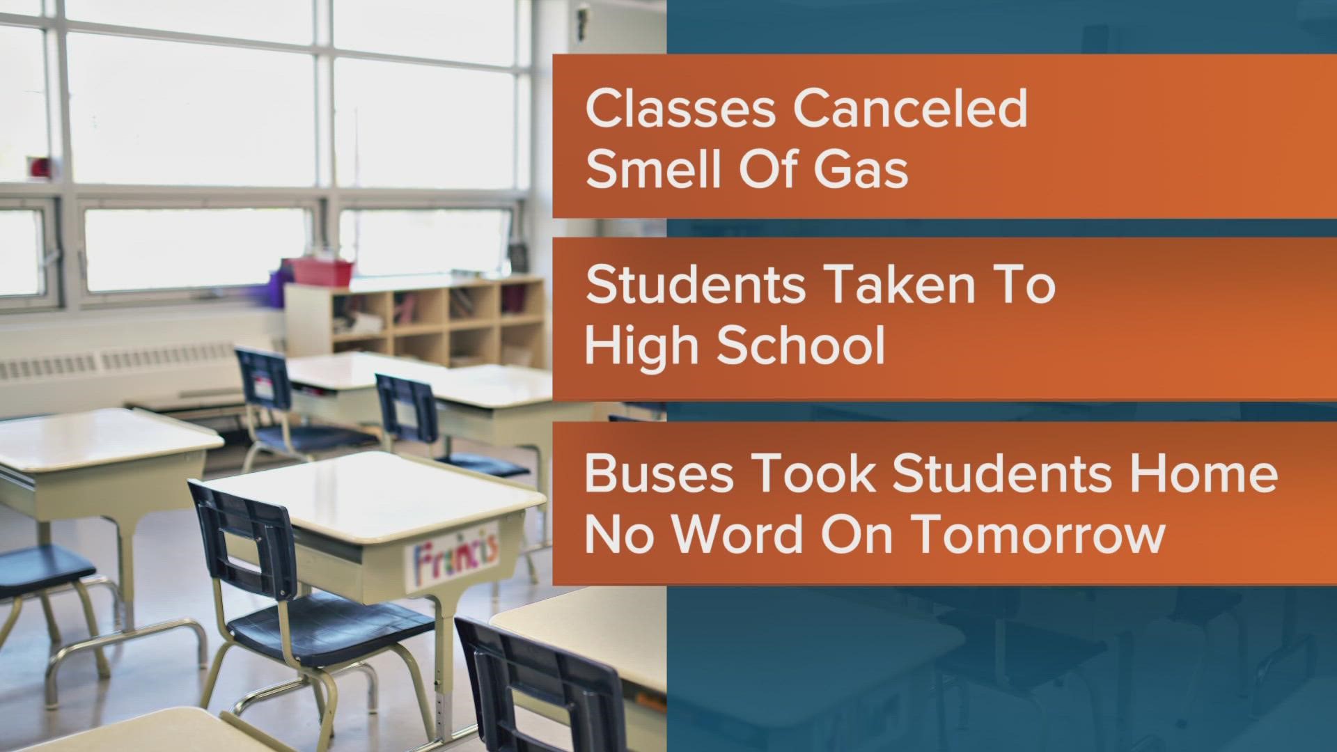 All elementary and middle school students were moved to the high school Thursday morning after a smell of gas at the middle school.