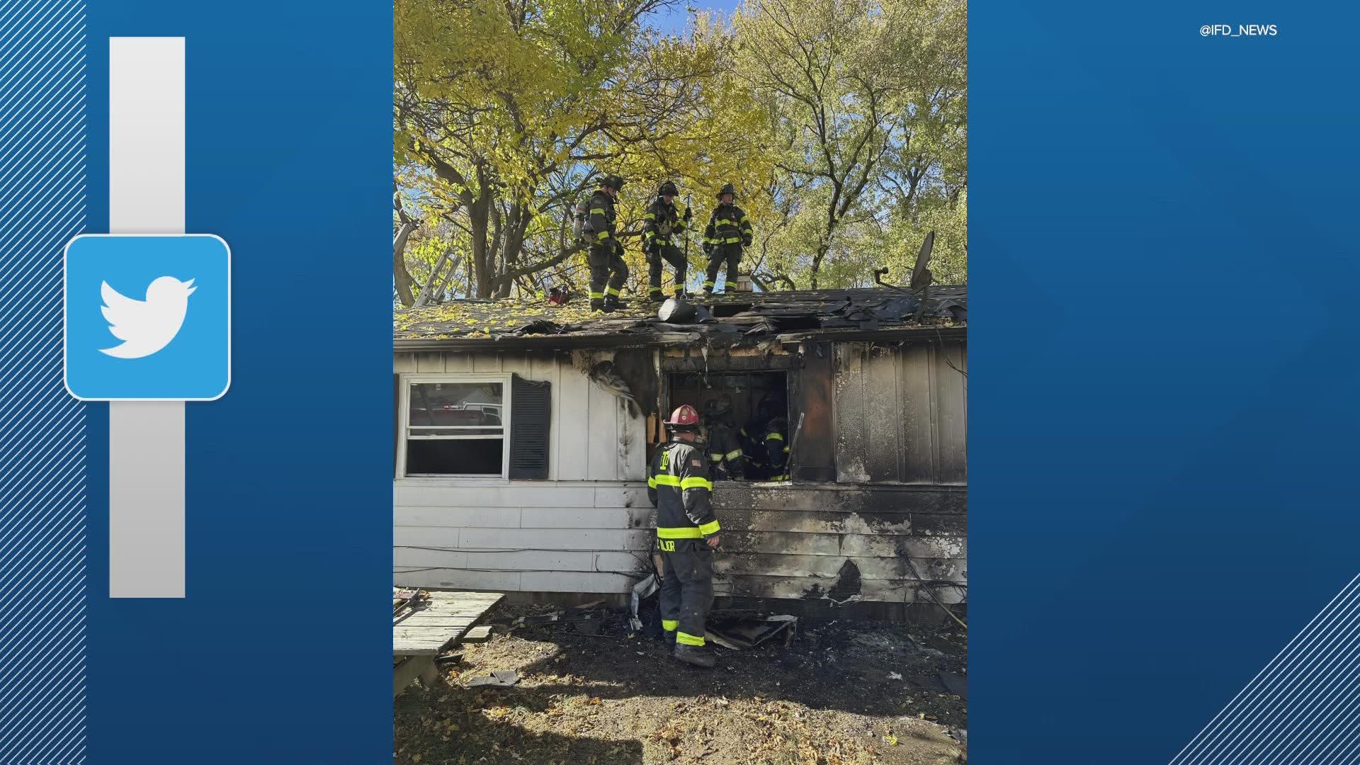 The fire happened just after 2 p.m. Saturday afternoon in the 3100 block of North Riley Avenue, which is west of Emerson Avenue and north of Massachusetts Avenue.