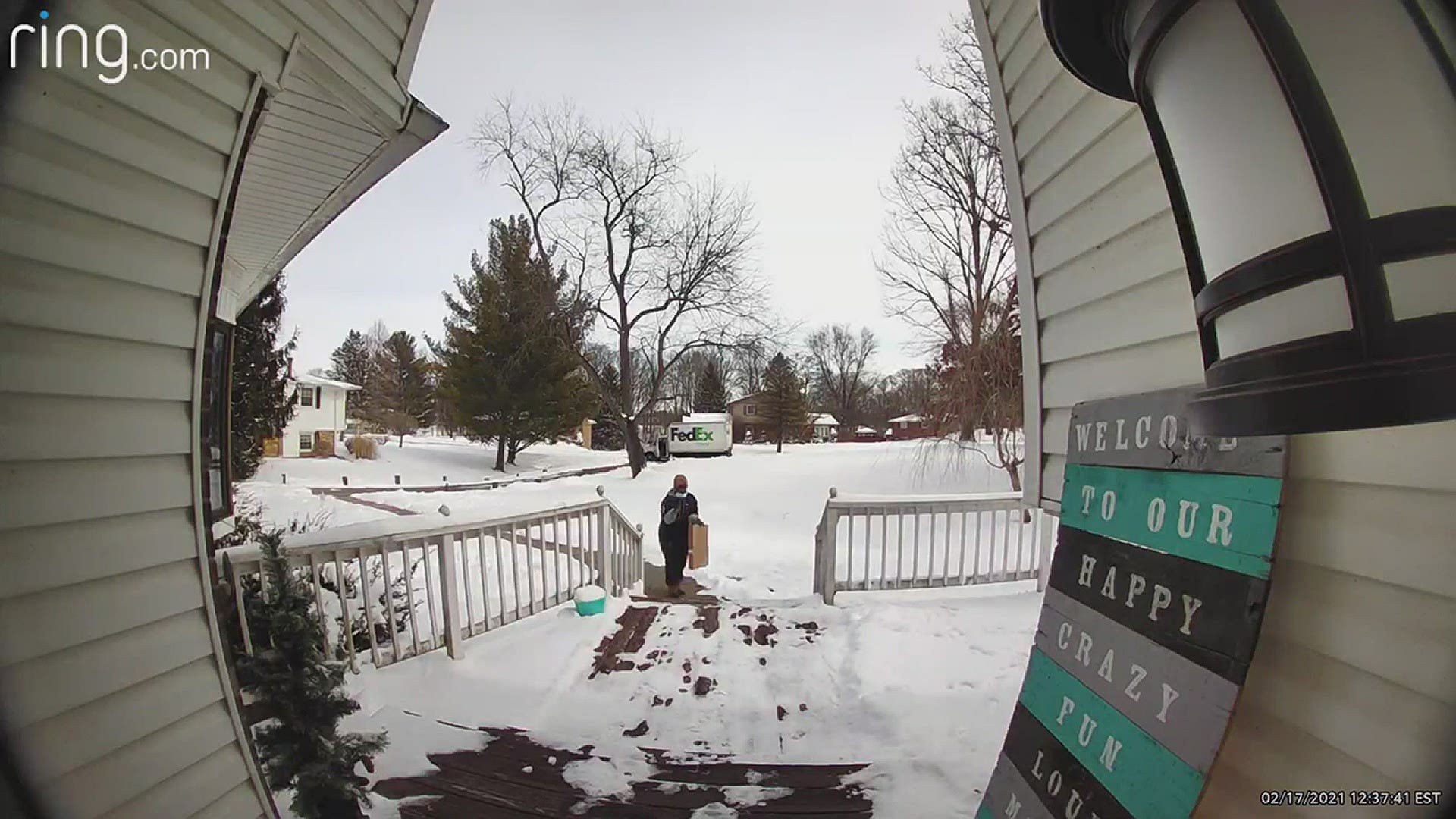 A FedEx driver was caught on camera dancing during a delivery.