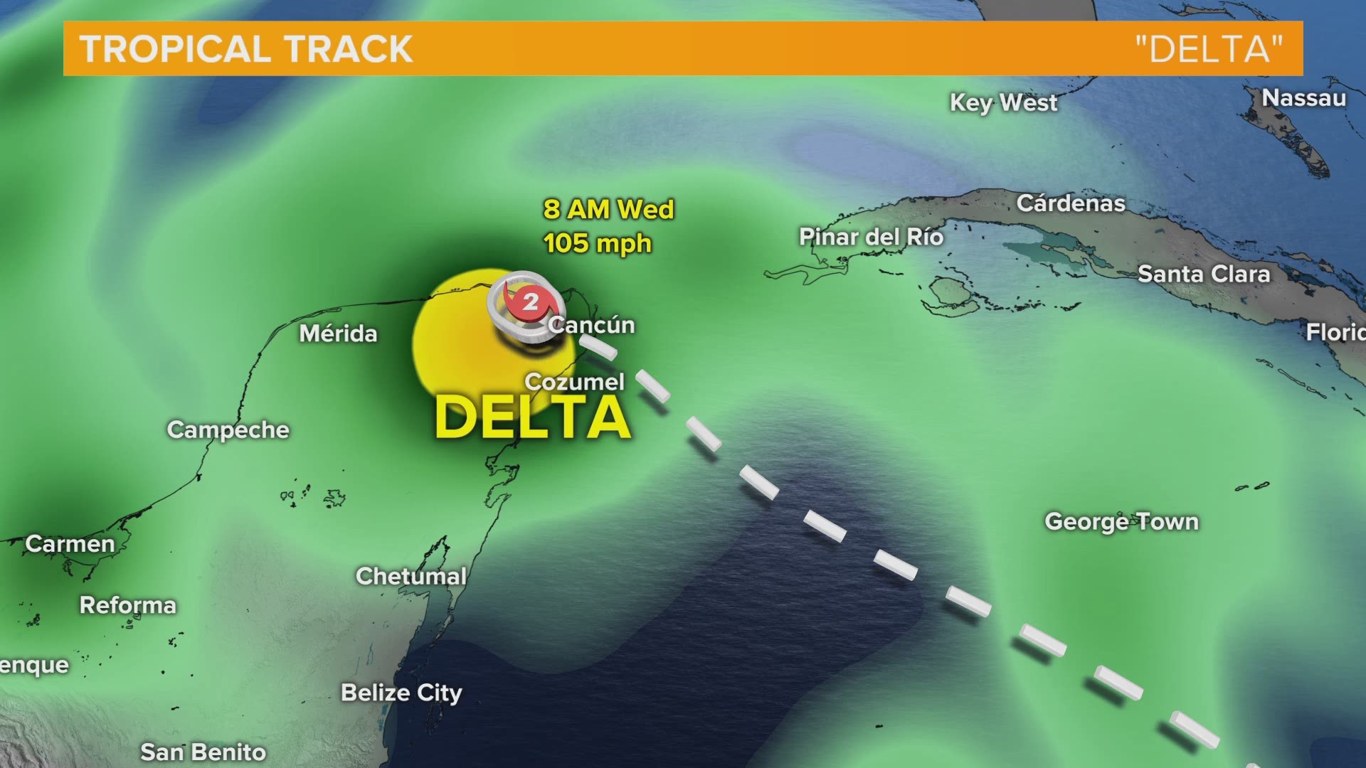 A look at the projected track for Hurricane Delta.