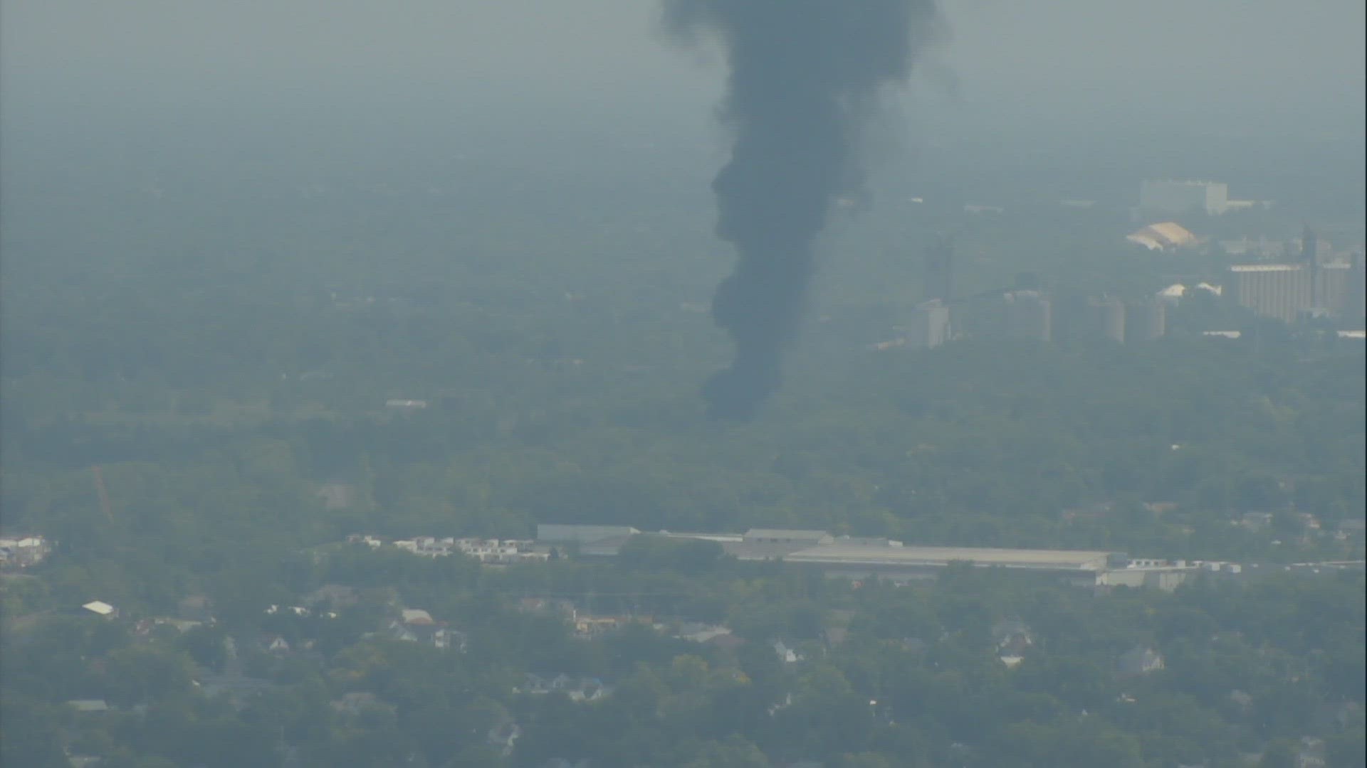 We've since learned the smoke came from a sheet metal barn fire at a trucking company at the end of a gravel road in the woods at the end of Perkins Avenue.