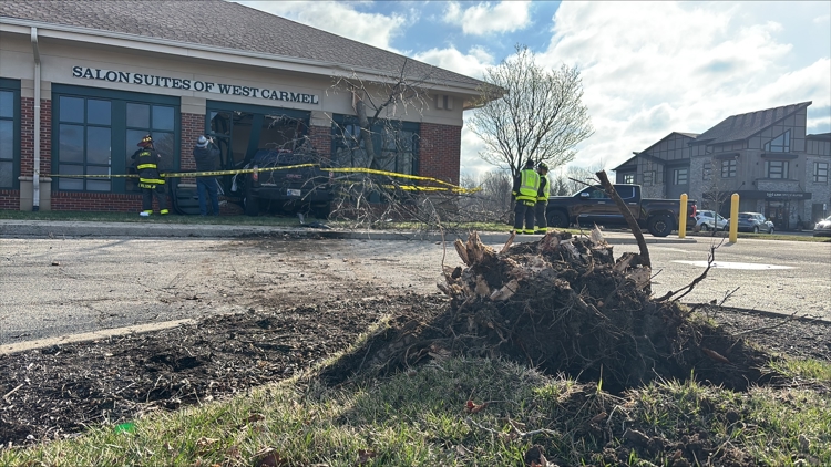 At least 1 injured after pickup truck crashes into Carmel hair salon