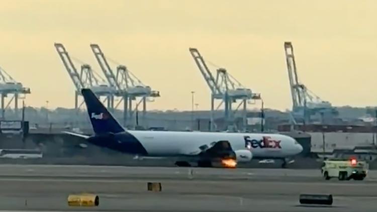 FedEx cargo plane headed to Indianapolis makes emergency landing following bird strike, engine fire