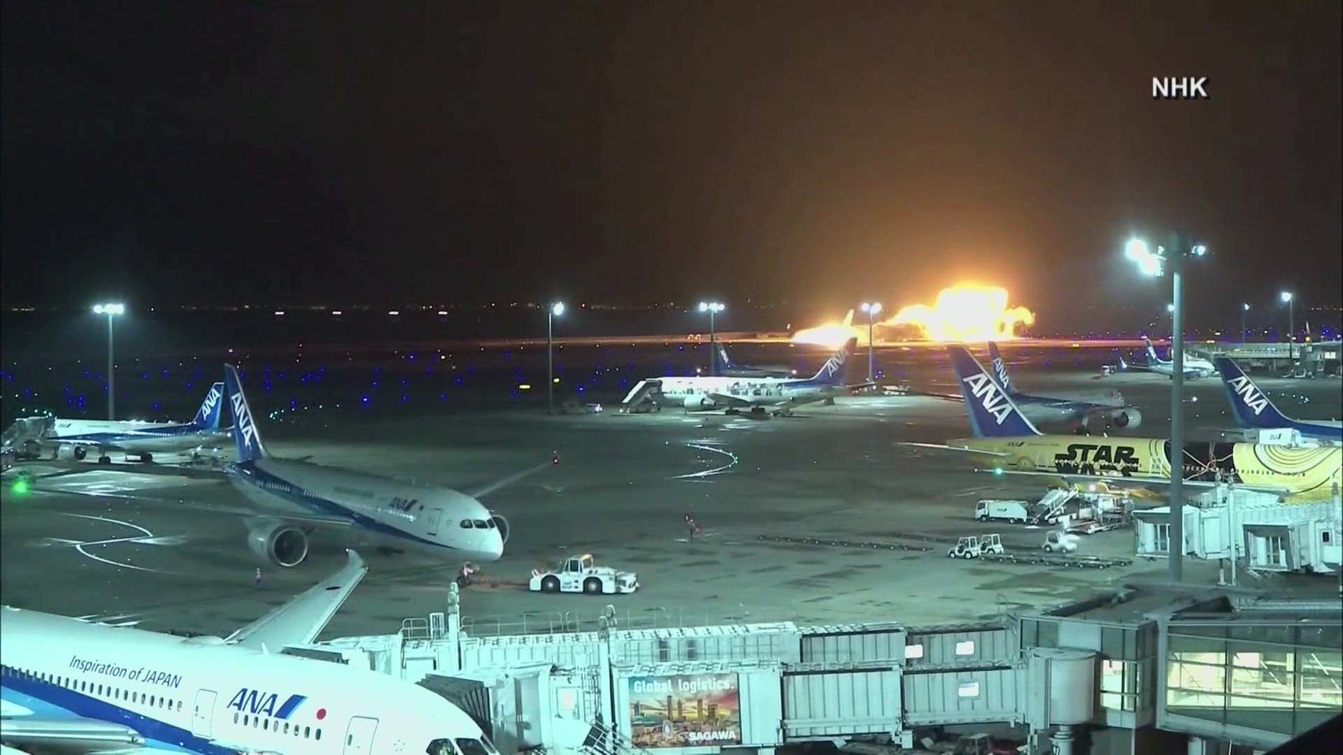 It happened at one of the country's busiest airports in Tokyo. The pilot on the coast guard plane survived but the other five crew members did not.
