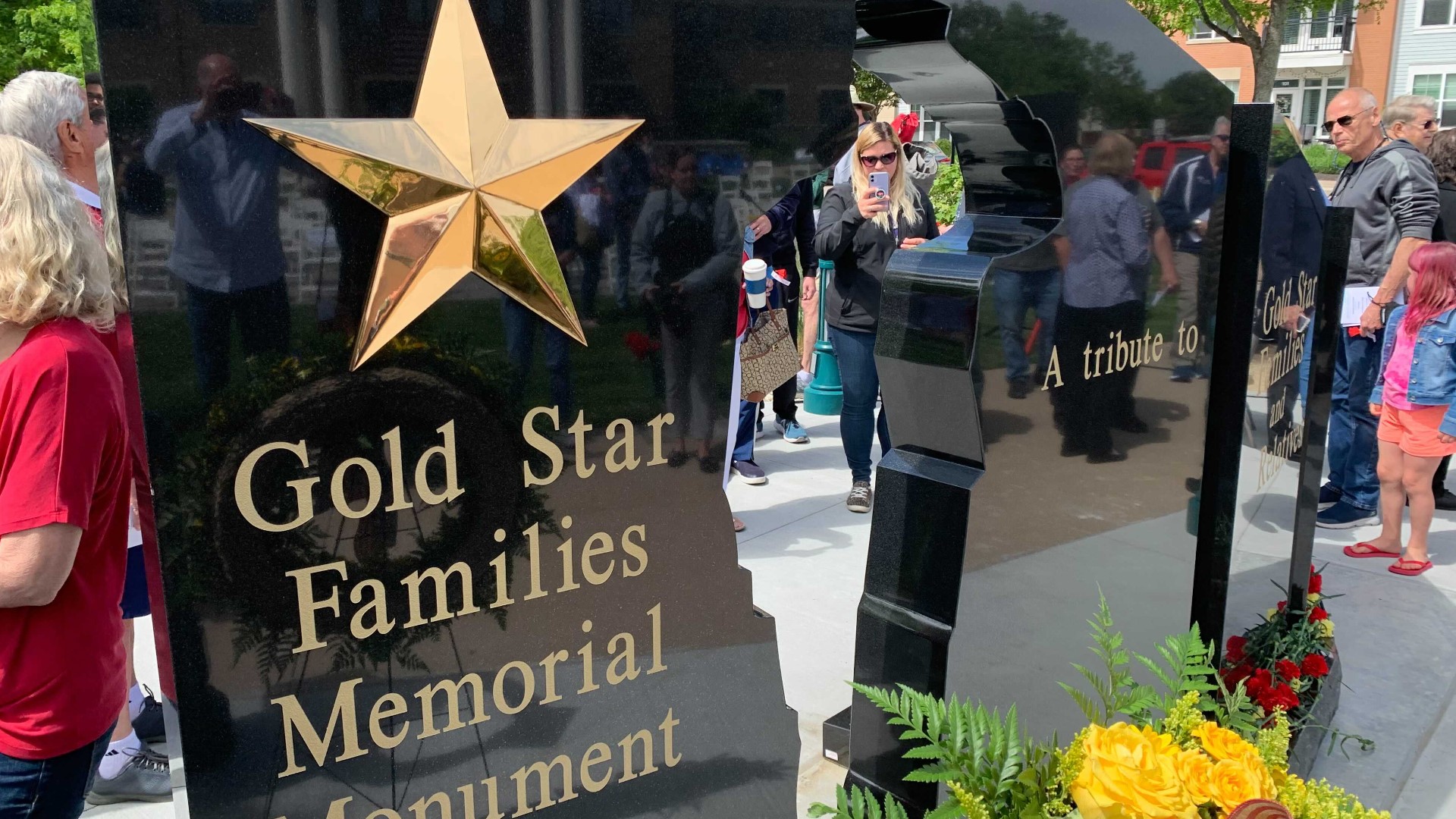 The monument outside City Hall makes sure surviving military family members are not neglected.