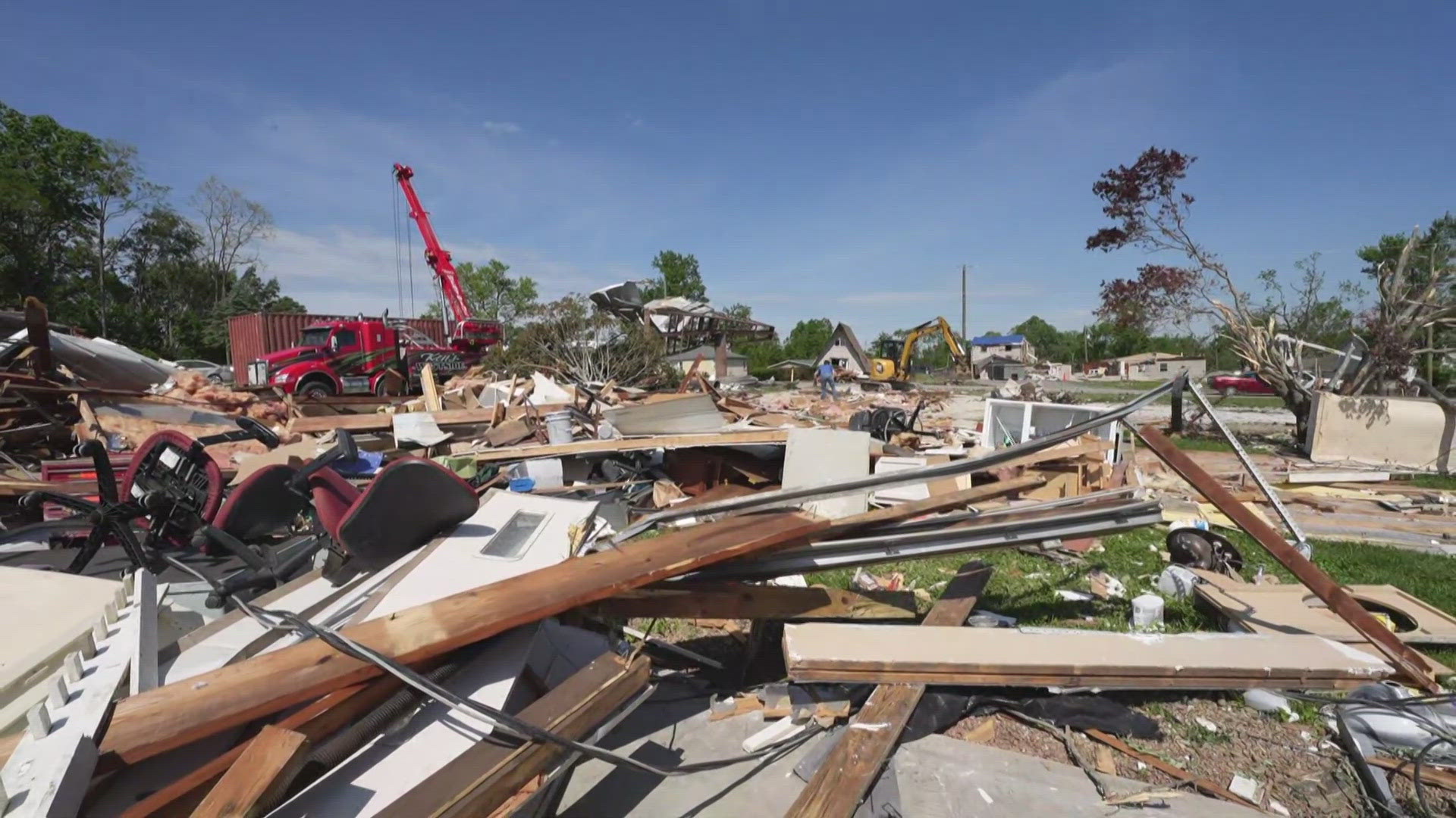 Two warehouses leased by the organization were destroyed when a tornado touched down Friday night.