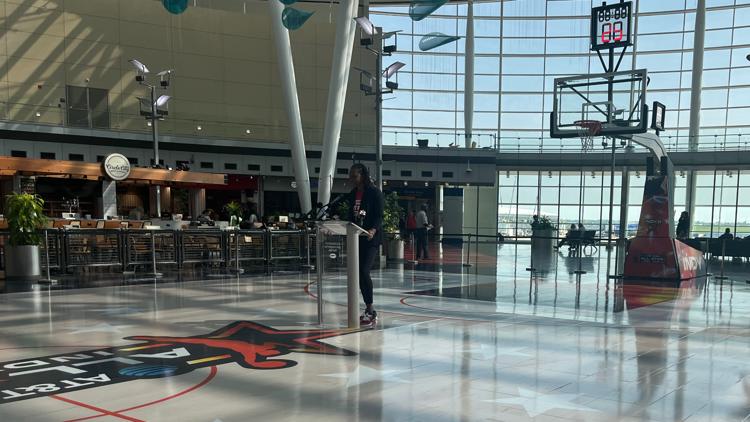 WNBA All-Star basketball court unveiled at Indianapolis International Airport