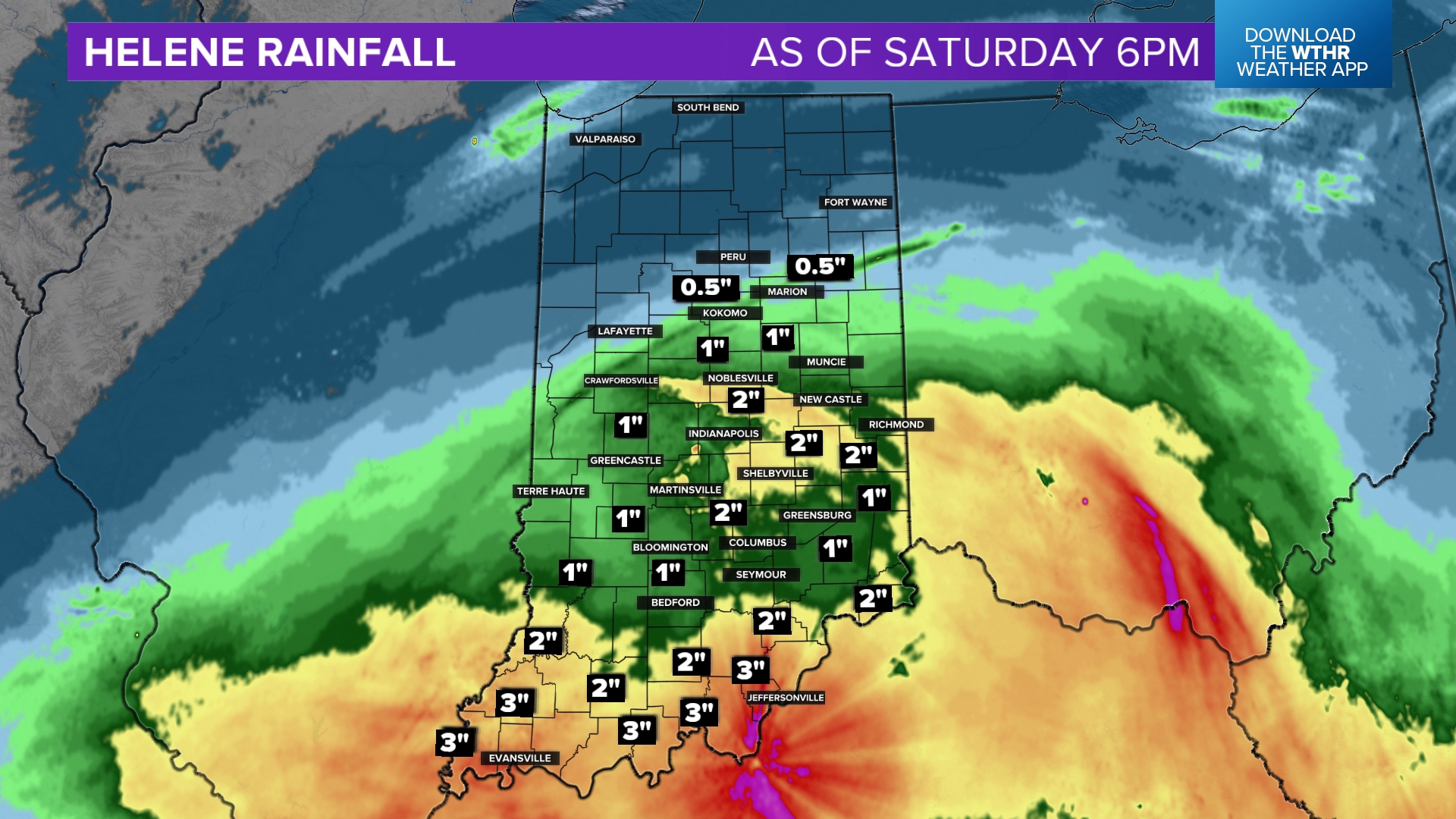 Here's how much rain Indiana has gotten since remnants of Hurricane Helene made their way into the Hoosier state.